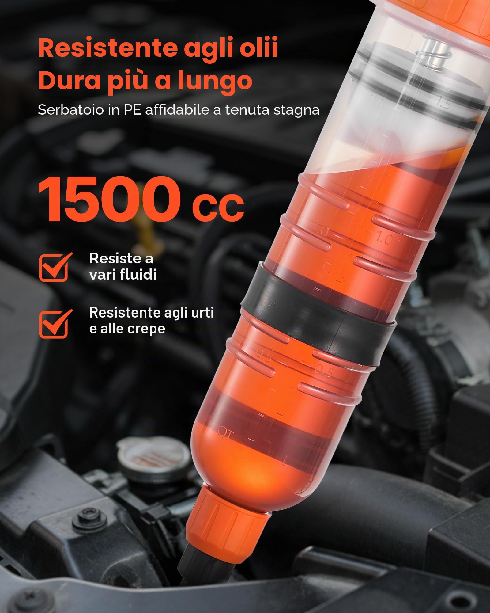 VEVOR Estrattori di Liquidi per Veicoli da 1,5 L, Pompa di Aspirazione Manuale per Fluidi per Autoveicoli, Siringa per Olio con Tubo Lungo e Tubi di Prolunga, Pompa di Aspirazione per Tosaerba, Auto
