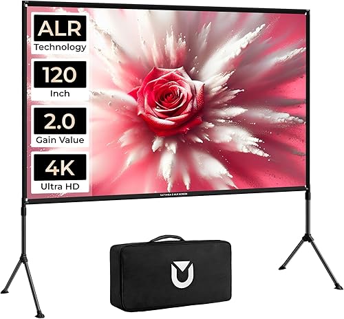 ULTIMEA Pantalla de proyector para exteriores con soporte, pantalla de proyector portátil antirreflejos de 120 pulgadas, pantallas de proyección