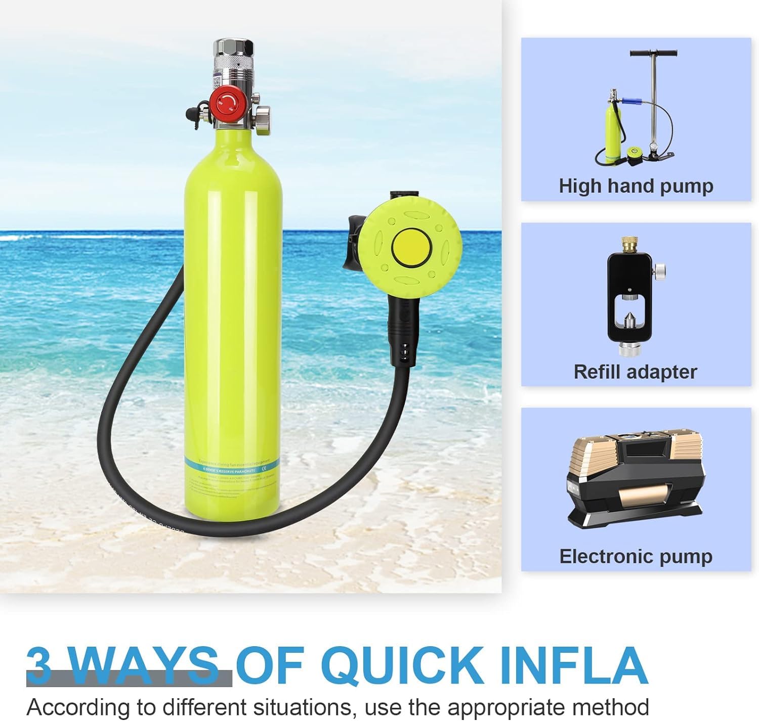 Bouteille de plongée, équipement de Bouteille de plongée Mini Bouteille de plongée 1L avec capacité de 15-20 Minutes Bouteille d'oxygène de plongée sous-Marin Rechargeable Bouteille Pony