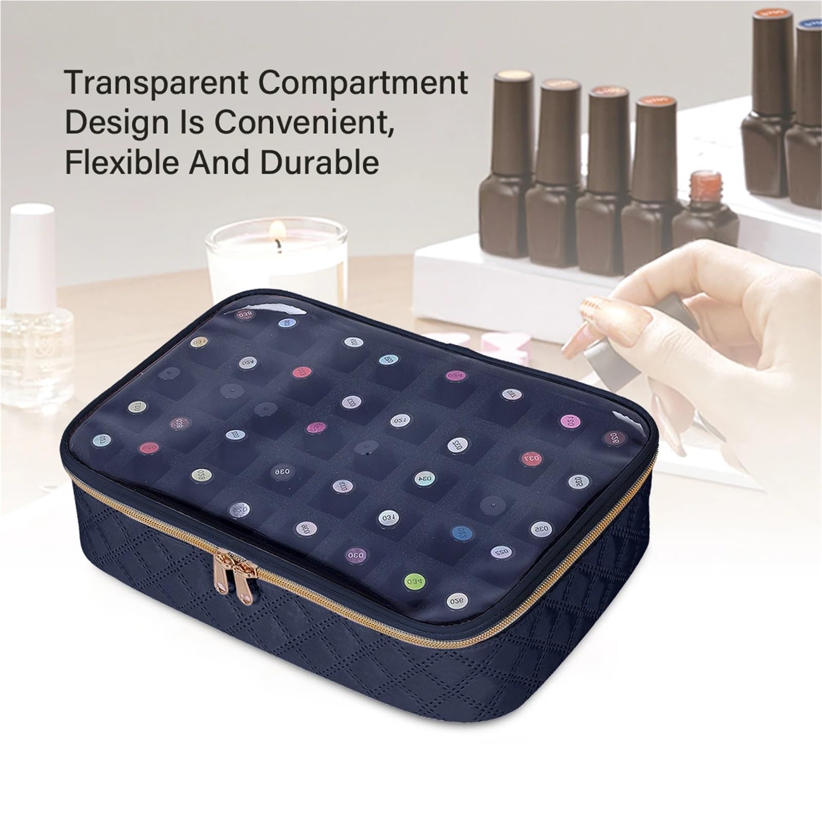 Rangement Onglerie,Rangement Vernis A Ongle 1 boîte de rangement transparente for vernis à ongles - Coffret voyage 40 flacons, en polyester et coton résistant, idéale les amateurs d'ongles(Pink)
