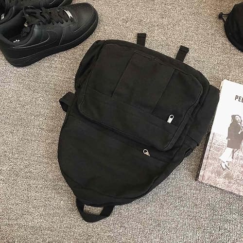 Miniatura 7 de Mochila de lona negra para mujeres y hombres, mochila estética retro, mochila básica para escuela secundariauniversitarios, bolsa de viaje para