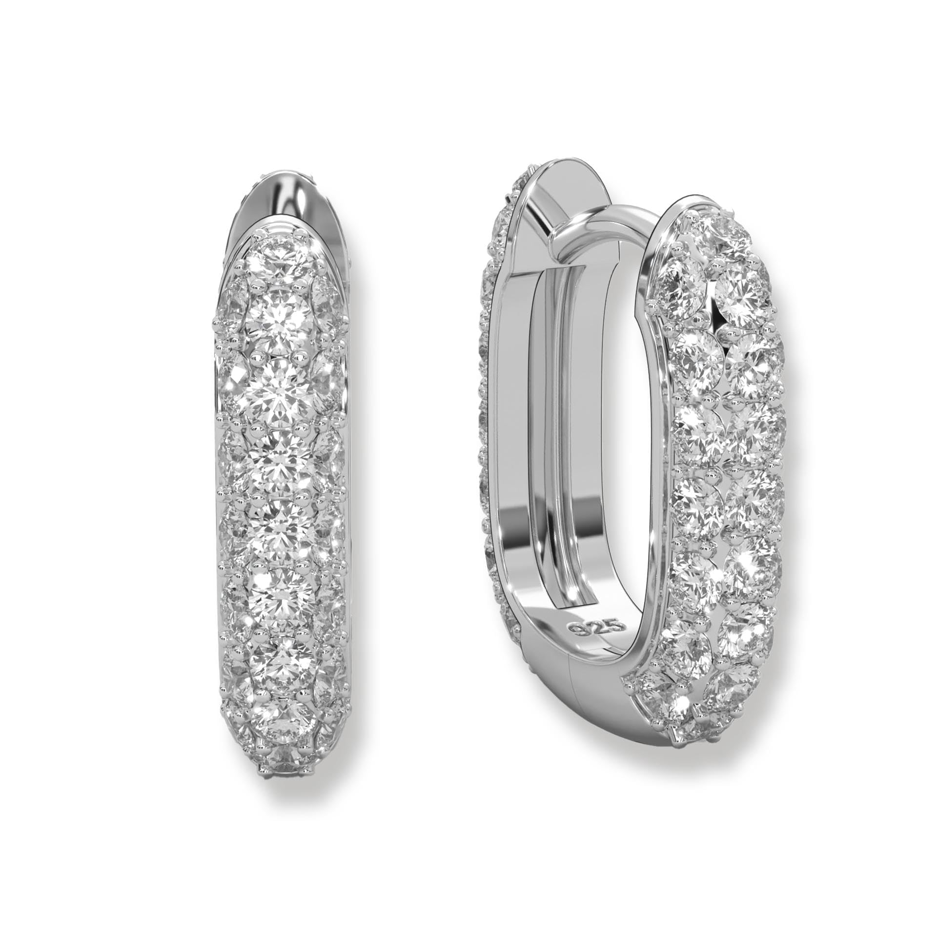 Ohrringe Creolen Damen Silber 925, Frauen Kreolen klein breit mit Zirkonia | mit Steinen, Silberohrringe Hoops Huggies u-förmig oval rechteckig, Schmuck-Geschenk für Frauen Freundin