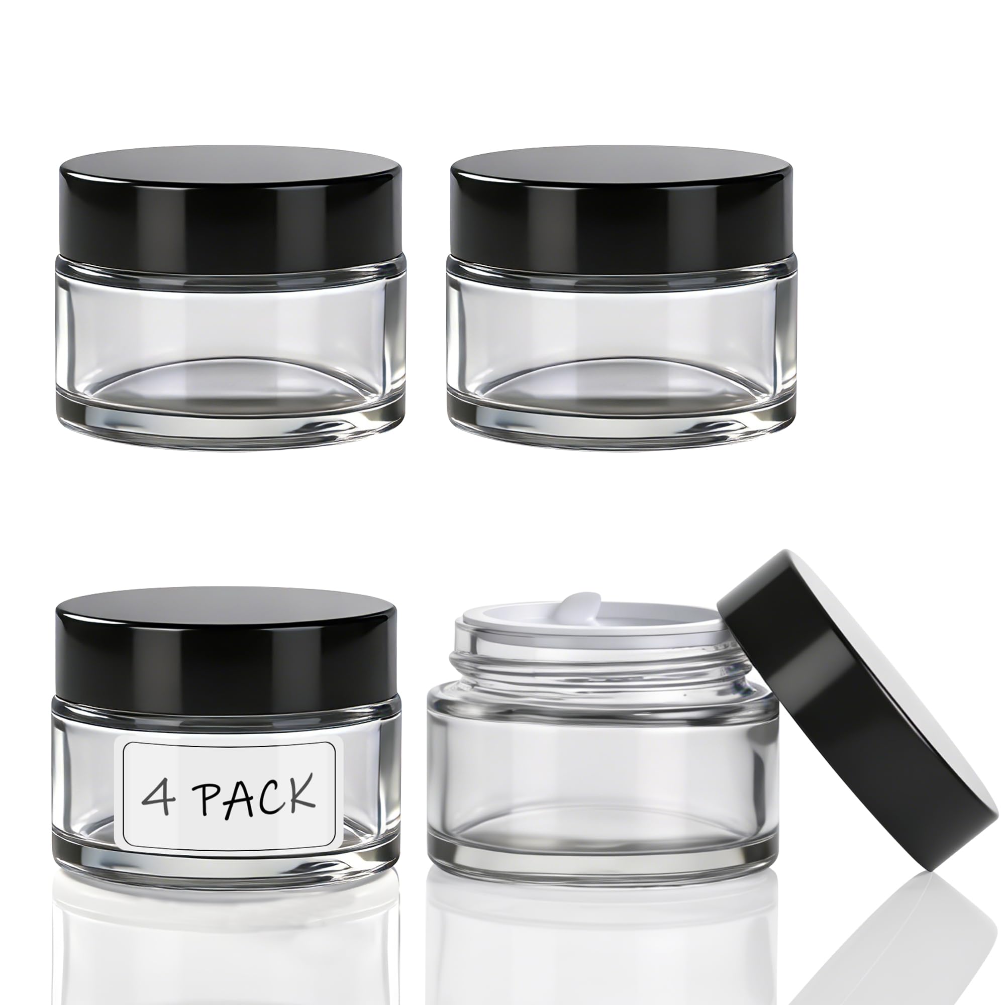 Photo 1 of 1oz Glass Jars with Lids,Cosmetic Containers with Inner Liners for Creams, Lotions, Body Scrubs, Salve Jars,Clear 4 Pack