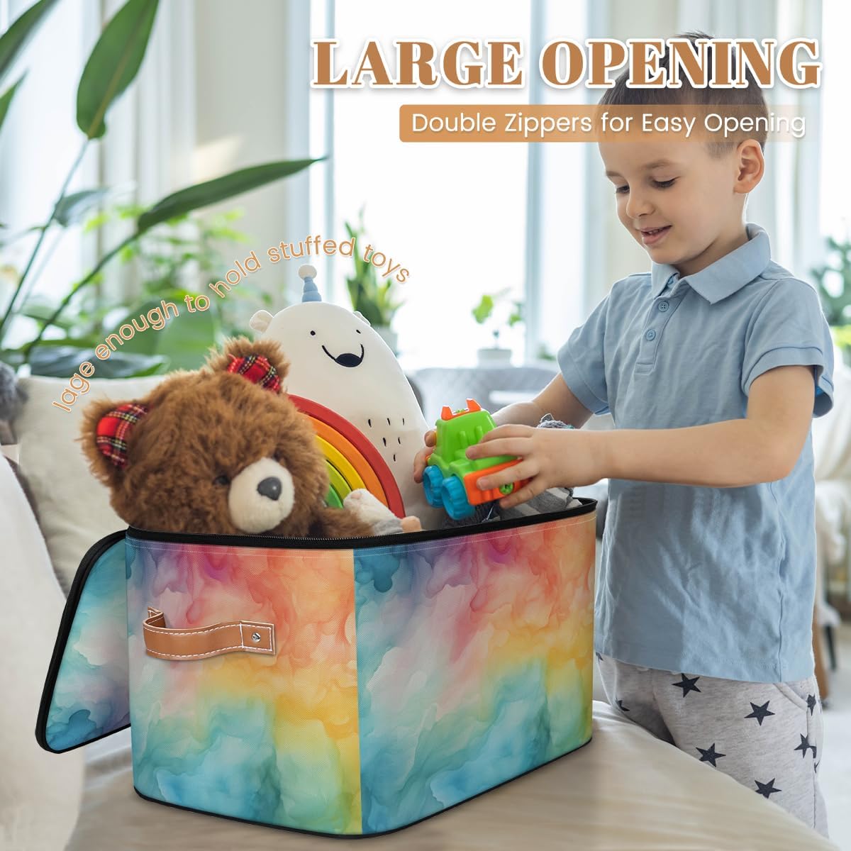 Storage Bin Set of 2 Abstract Rainbow Storage Basket with Zipper Lid & Handle Foldable Closet Shelf 2 Pack Cloth Organizer Basket Cube Bins Clothes Organizer for Bedroom, Nursery