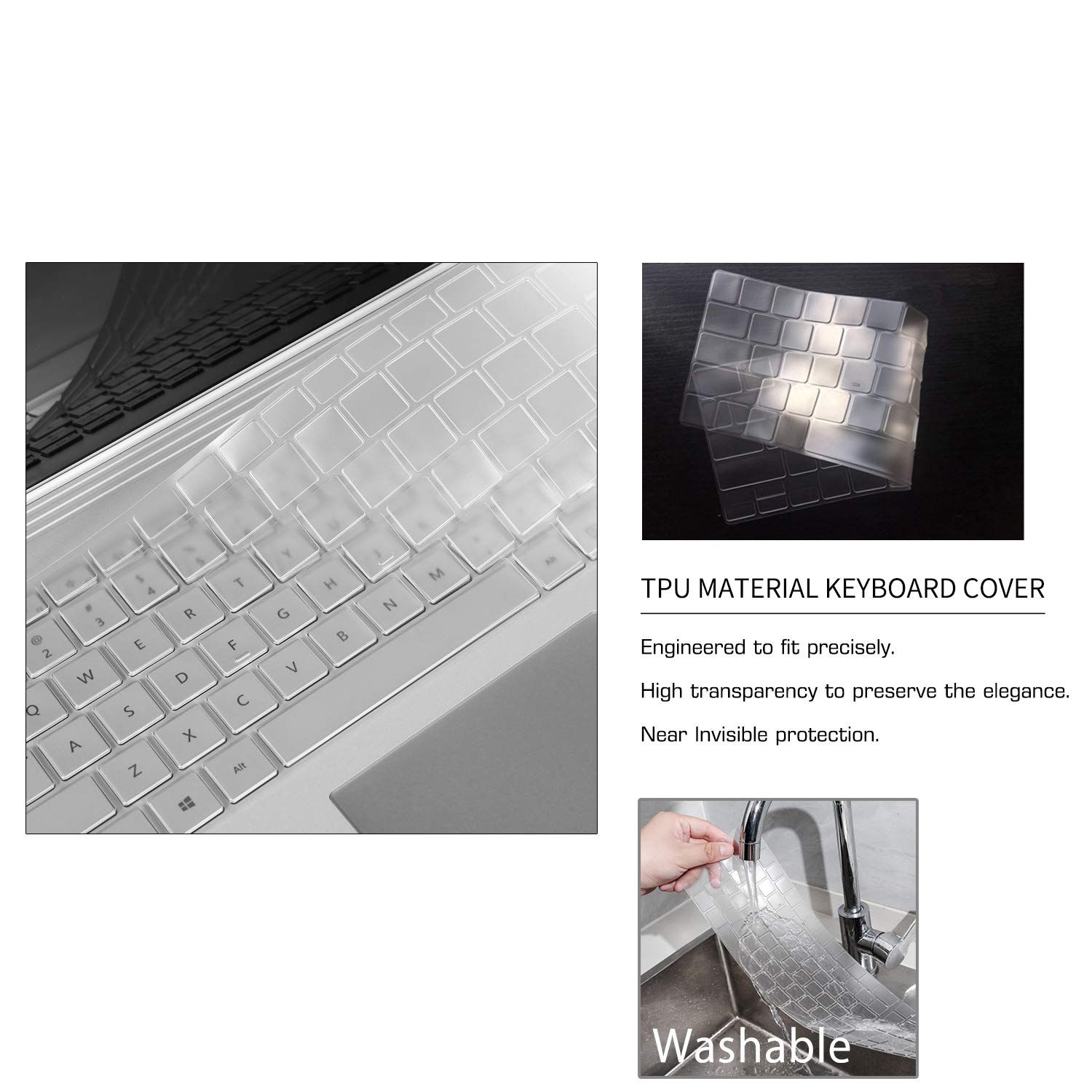 SurfaceMate Pellicola protettiva per tastiera per Microsoft Surface Book 3/Book 2/Laptop 2 13,5''/15'' 2020/2017/2018 Release, Premium Ultra Sottile 0,18 mm, Alta Trasparenza, Layout