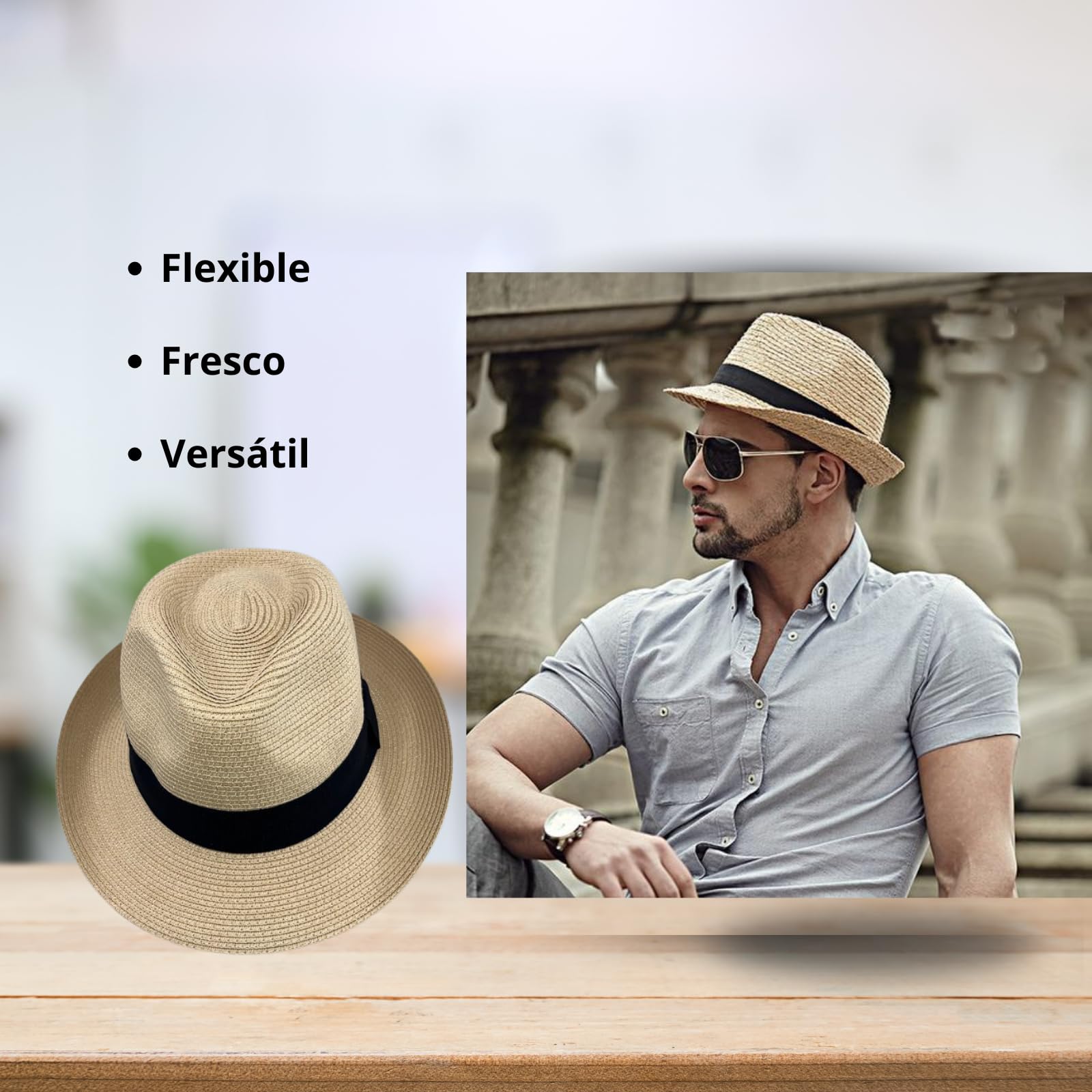 Sombrero de Panamá Unisex de Paja Fedora para Hombres y Mujeres - Enrollable para Verano y Playa