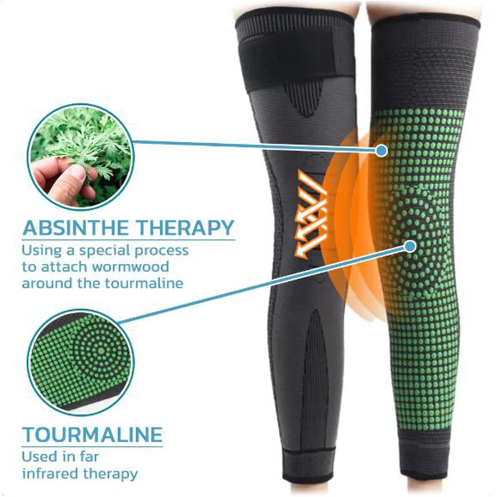 Ginocchiera Autoriscaldante A Digitopressione In Tormalina E Artemisia – Per Circolazione, Disintossicazione E Sollievo Articolare, Stimola I Punti Riflessi