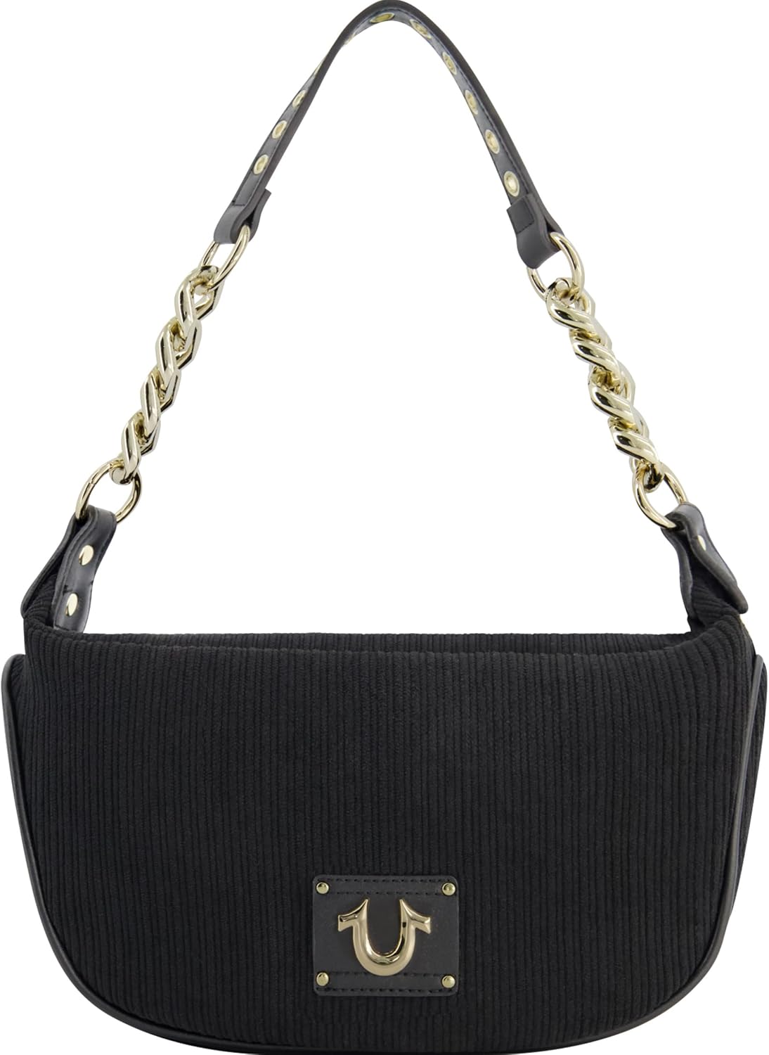 True Religion Women's Shoulder Bag Purse, Corduroy Hobo Handbag with Chain Strap