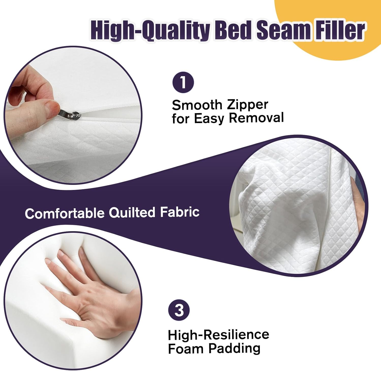 Triangle Bed Gap Filler King High Density Foam Headboard Gap Filler Pillow with 2 PCS Pockets and Removable Washable Cover, Prevent Items from Falling