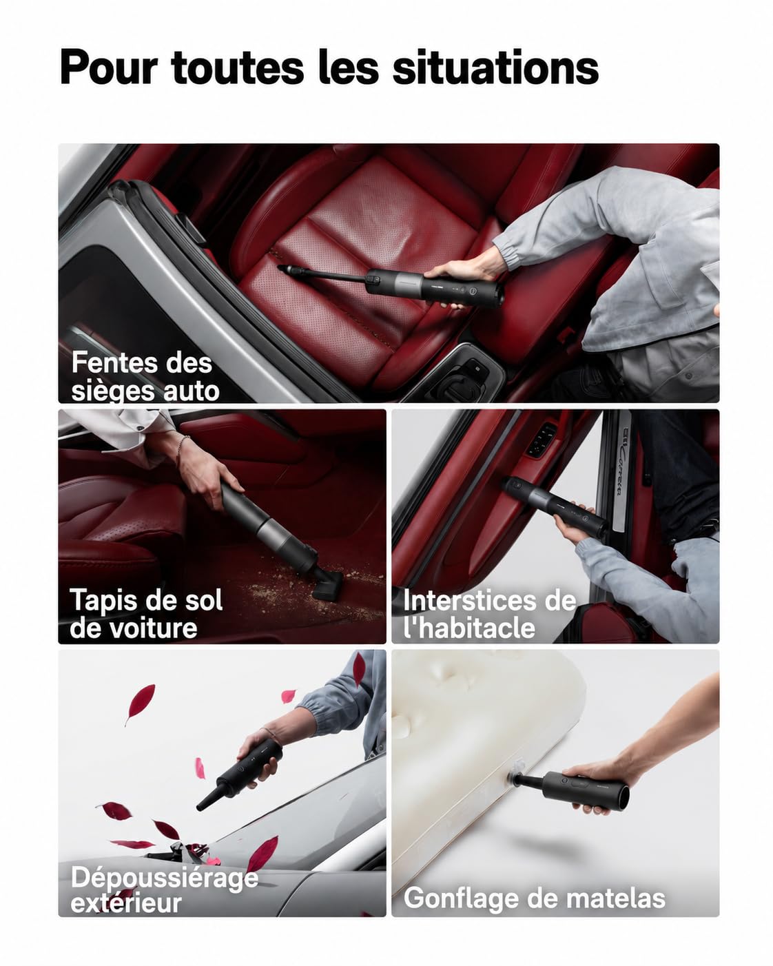 HOTO Aspirateur Voiture Puissant sans Fil, aspirateur à Main 20 000 Pa | Mini aspirateur sans fil 4 en 1: souffleur air comprimé, gonflage, vide, pour voiture, maison, bureau, claviers