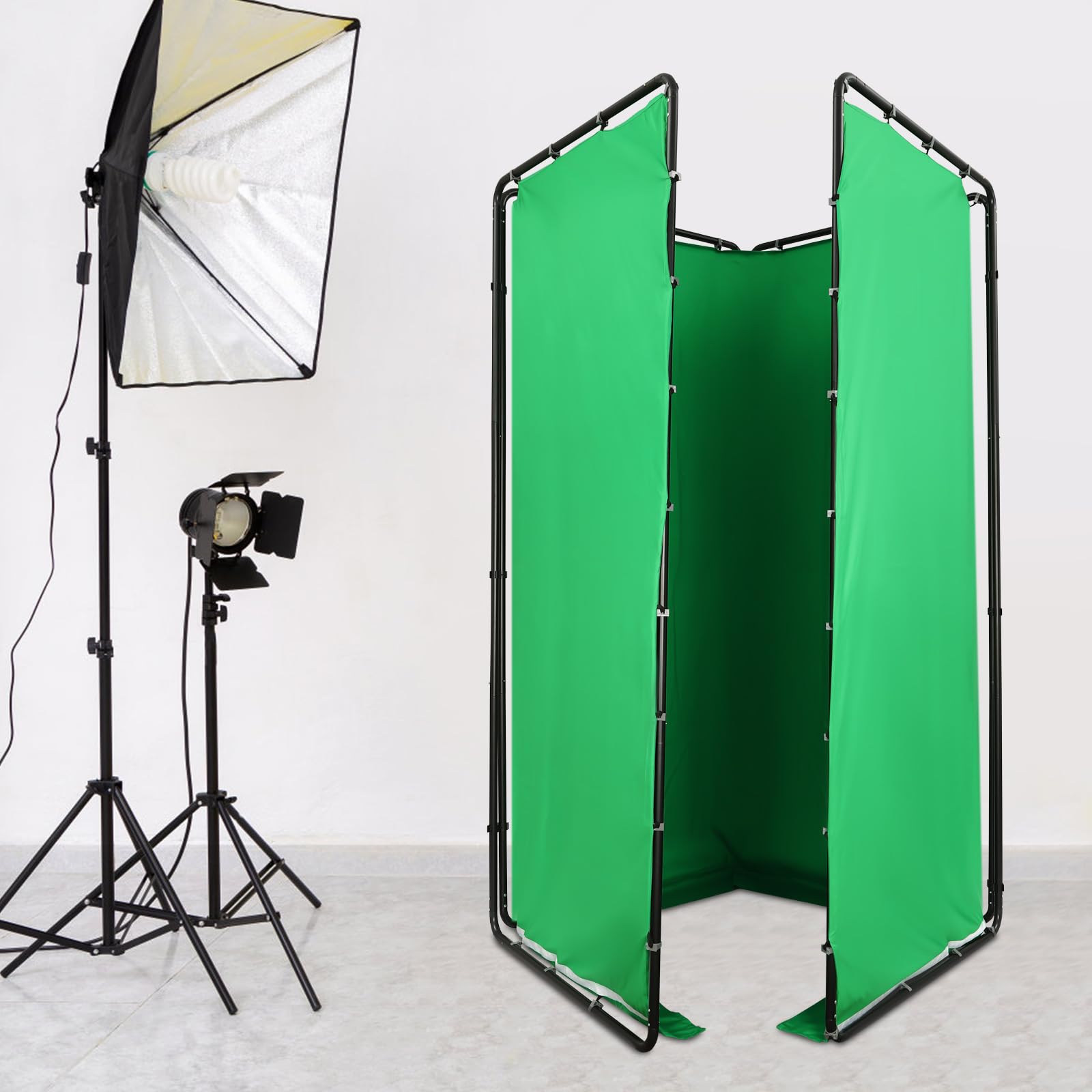 Support de toile de fond 4 x 2,4 m avec tissu vert pour streaming, vidéoconférence, TikTok, studio photo Live Streaming, toile de fond réglable avec sac de transport, en métal, pliable, 4 panneaux