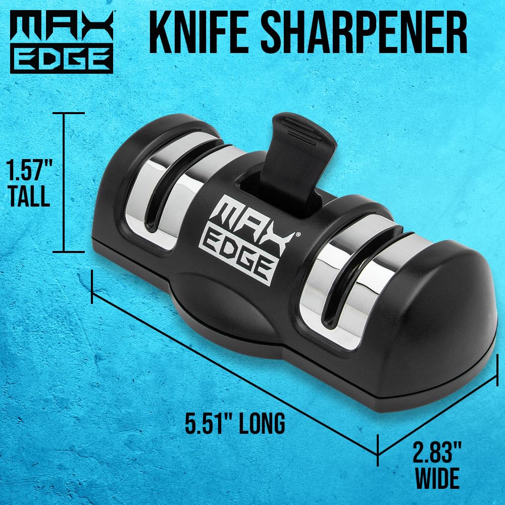 Max Edge Knife Sharpener | Precise Sharpening | Revive Dull Blades with Ease | Diamond & Ceramic Grinding Wheels | Suction Cup Base | Compact Design | 5.51