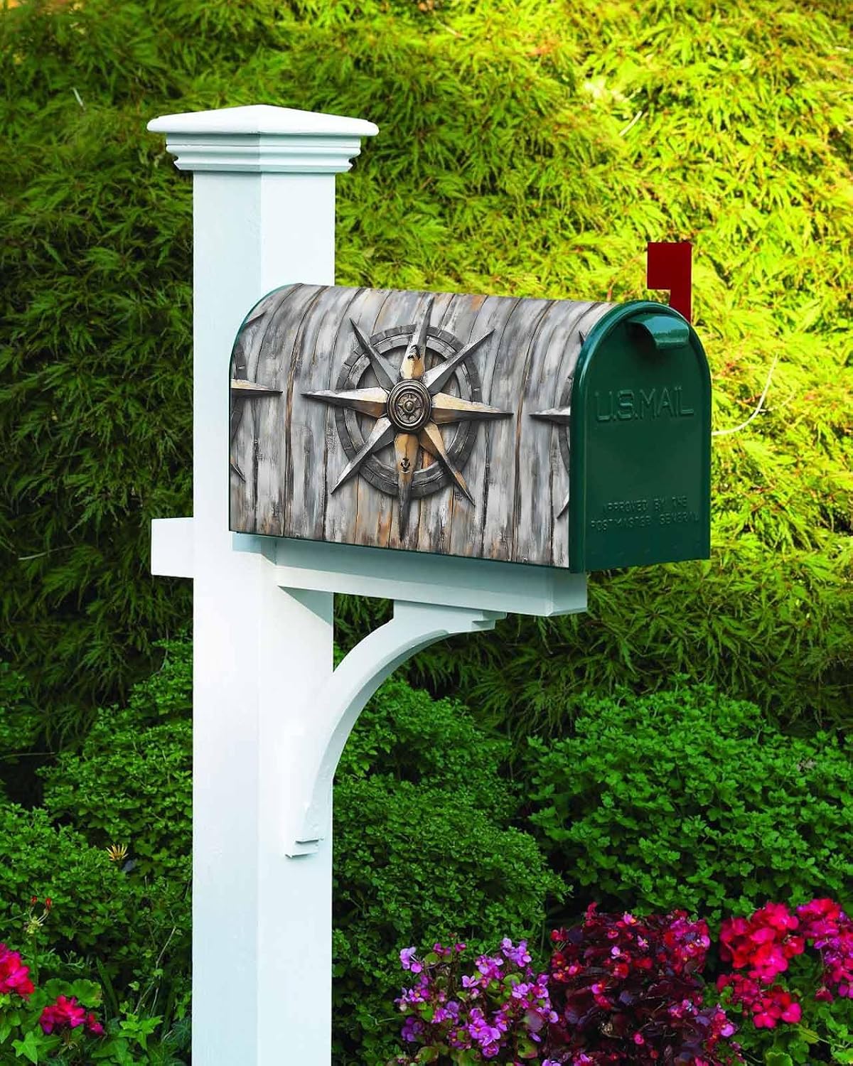 Vintage Coastal Mailbox Covers Magnetic Standard Size, Nautical Ocean Compass Summer Beach Decorative Post Letter Numbers Box Wrap Decoration Covers Small Accessories for Garden Yard Outdoor Décor