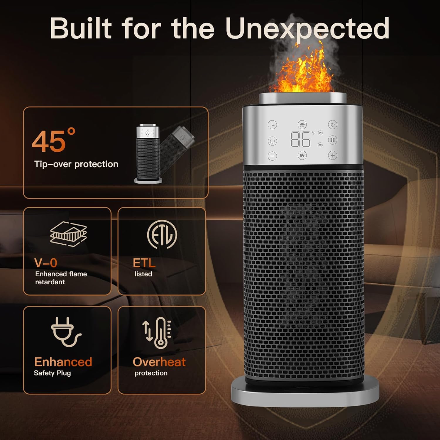 RELF 1500W PTC Ceramic Space Heater with Humidifier - 70° Oscillation, Remote Control, ECO Mode, Timer, and Tip-Over Protection - Quiet and Efficient for Home or Office