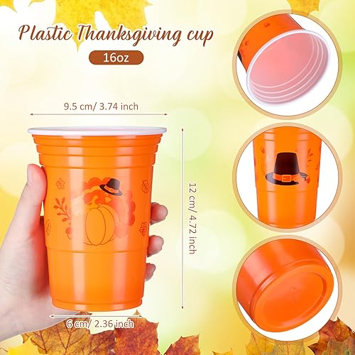 Miniatura 4 de 60 vasos de plástico de Acción de Gracias, vasos desechables para fiesta de otoño, tazas de calabaza y pavo, para decoración de fiestas, suministros