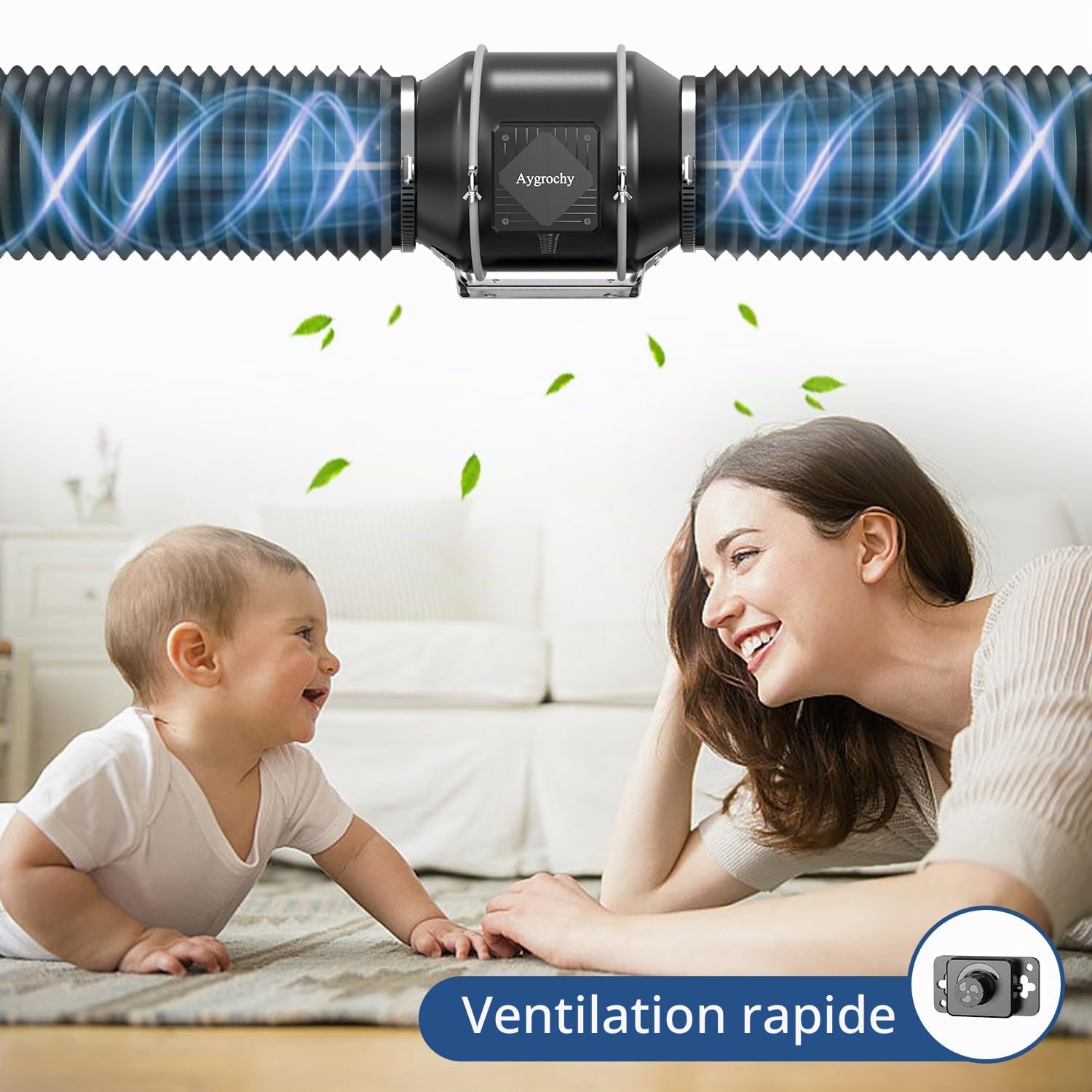 Aygrochy Extracteur d'Air 150mm,prise intelligente für tentes | Ventilateur d'extraction 36m³/h) avec capteur d'humidité systèmes de ventilation hydroponique