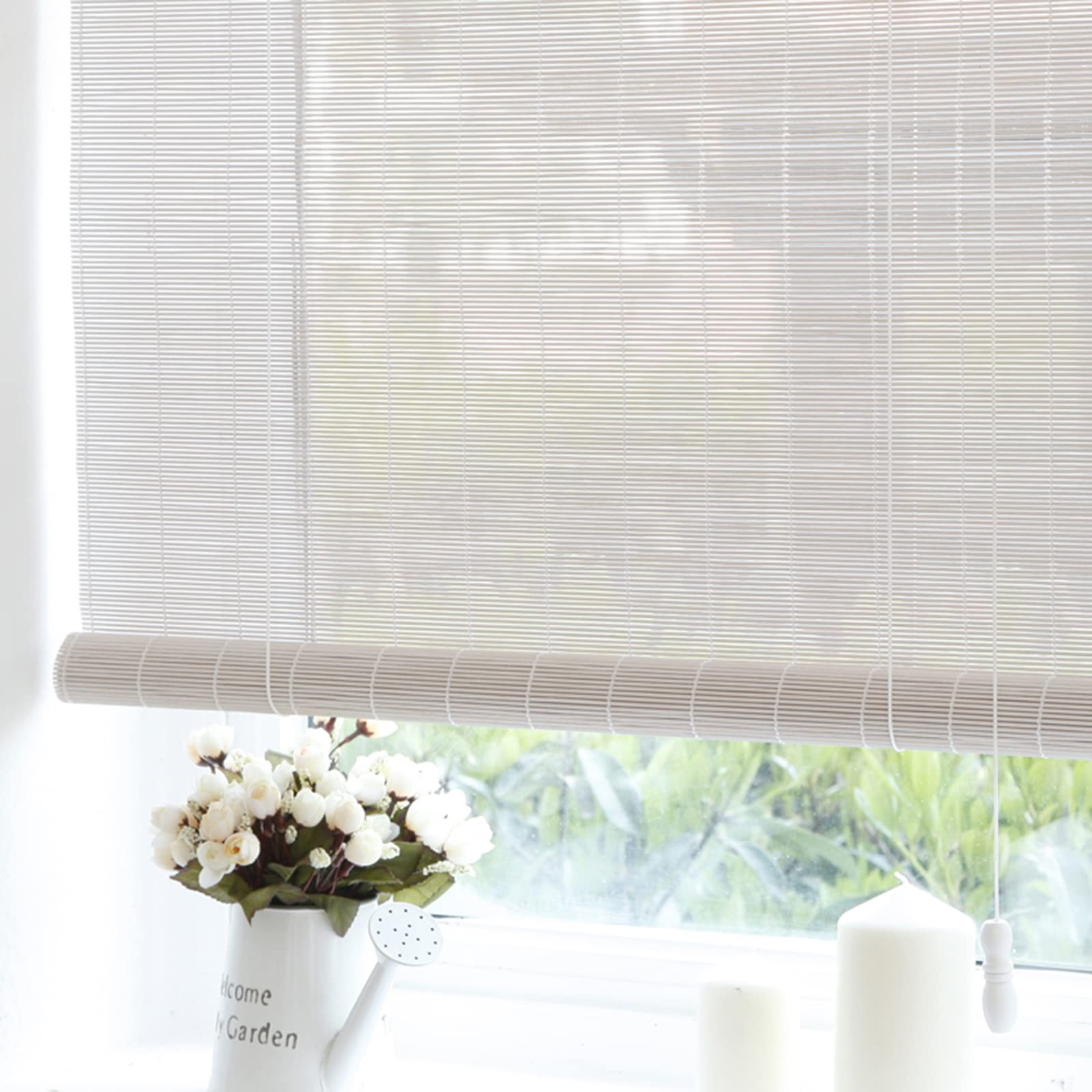 Estores de Bambú Natural,Persianas enrollables y estores Blanco,Persianas de Madera,Persiana de Decorativas,Incluye Accesorios,Personalizable (110 x 170 cm)
