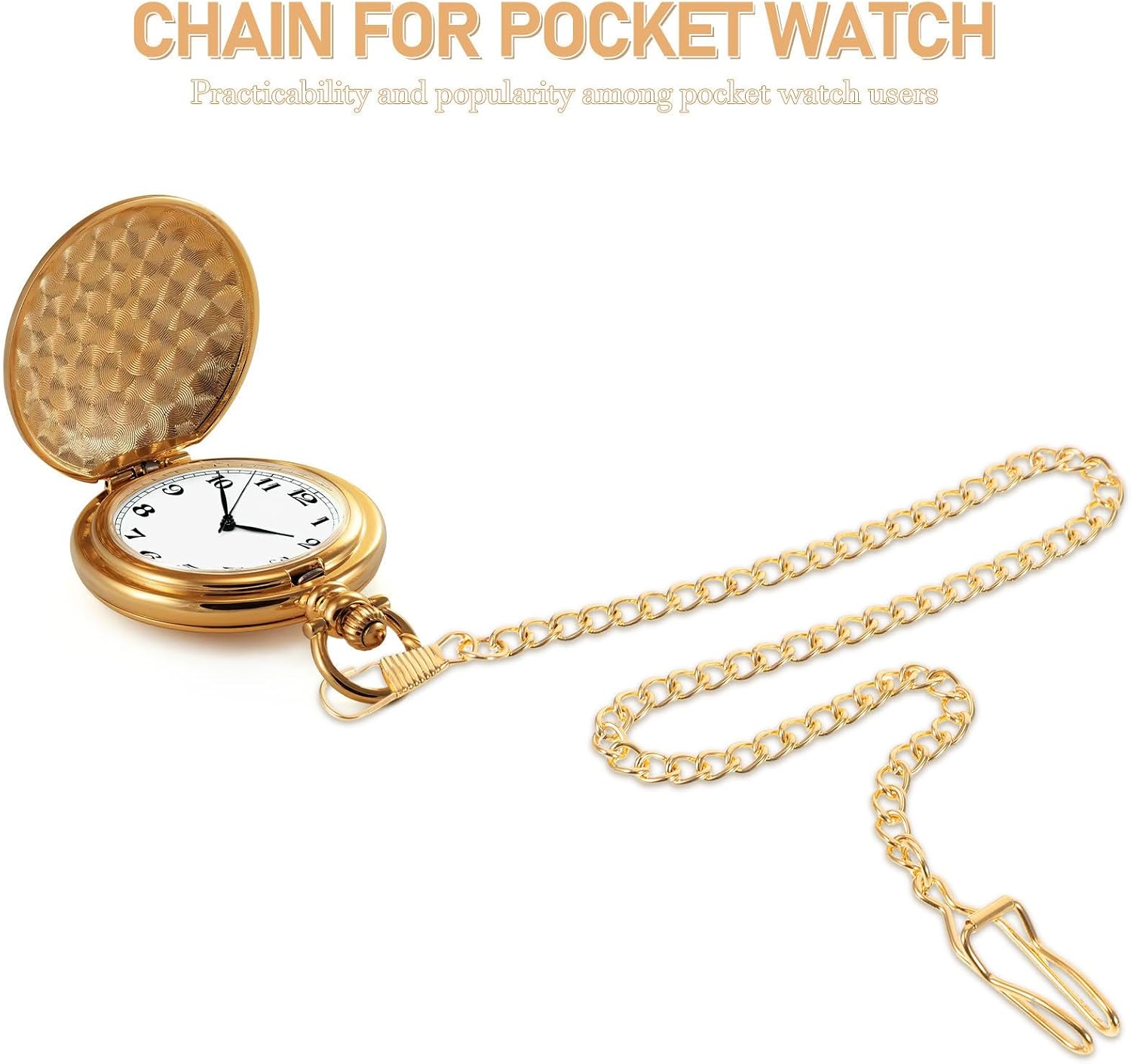 Garneck Pocket Watch Chain Metal Accessory with Lobster Claw Golden Plated