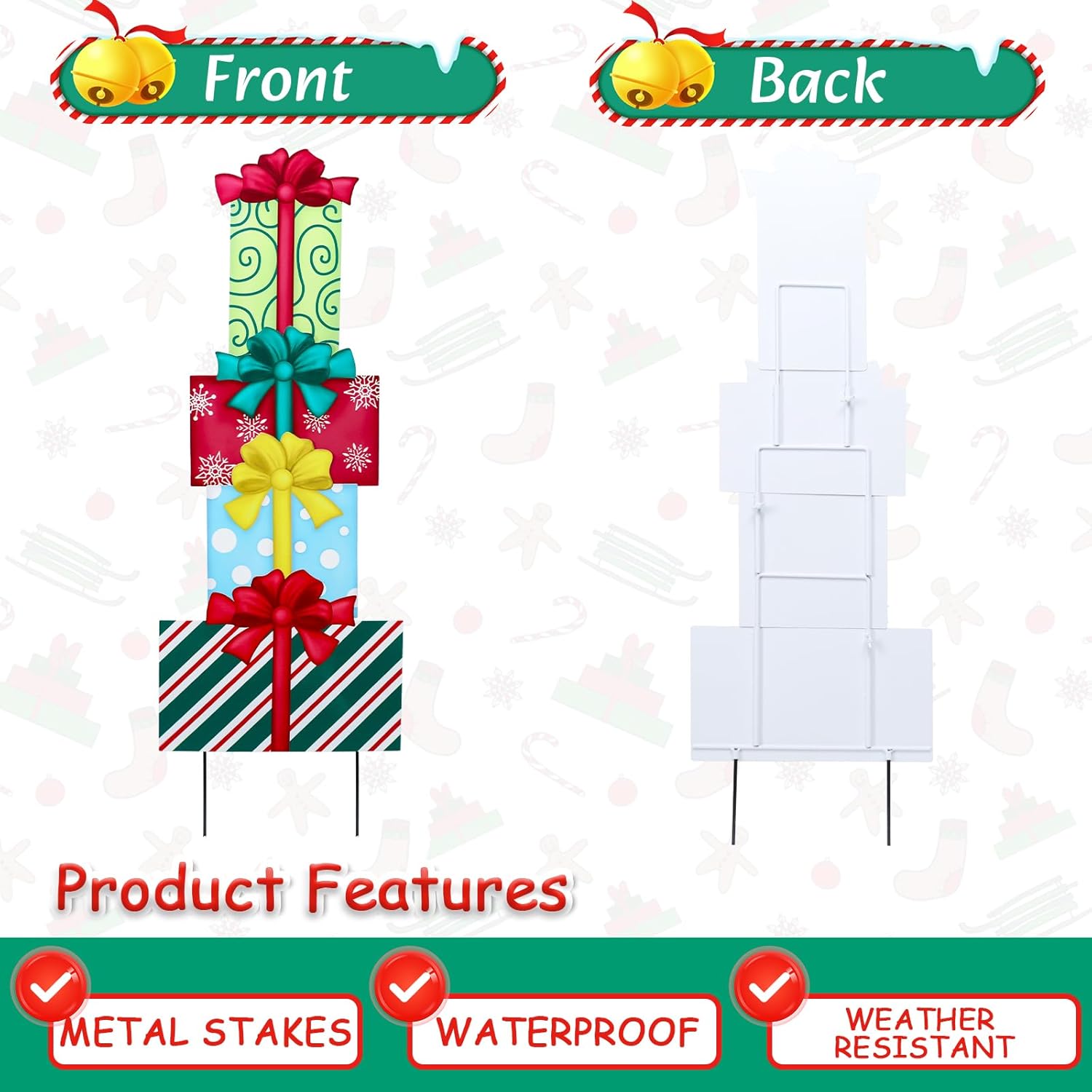 WONDER GARDEN Christmas Yard Stakes, Metal Yard Signs, Xmas Colorful Gift Boxes Christmas Yard Decorations, Freely Mix and Match for Lawn Party Decor