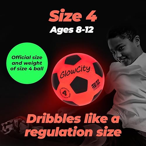 Miniatura 6 de GlowCity Balón de fútbol que brilla en la oscuridad - Tamaños 3, 4, 5 para niños, adolescentes y adultos - Balón de fútbol que se ilumina con 2