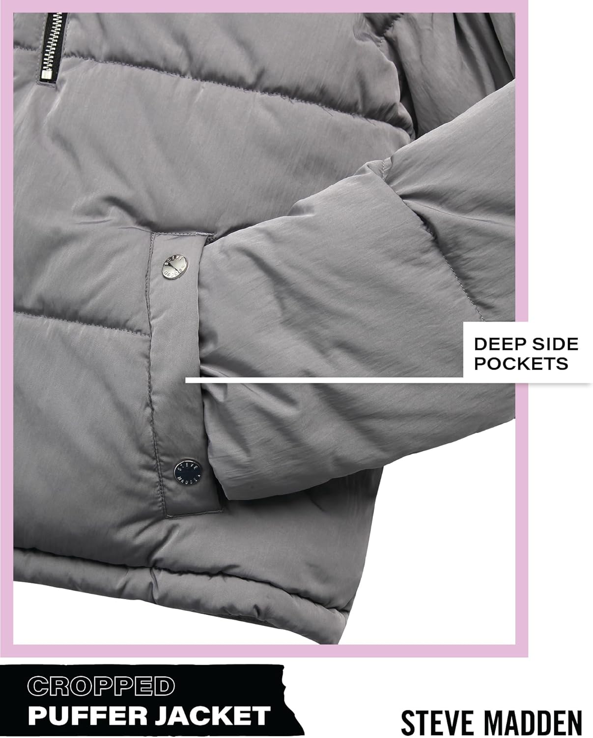 Steve Madden Womens Puffer Winter Coats - Cropped Wind & Water Resistant Insulated Quilted Jackets Winter with Faux Fur Coat - Image 5