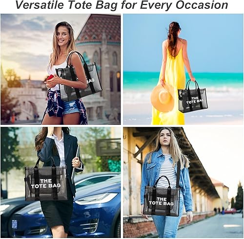 Miniatura 6 de ARENADO The Tote Bag - Bolsa de playa de malla transparente, grande, con cremallera, bolsa de viaje, bolsos y bolsas de trabajo