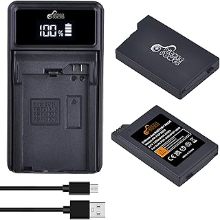 Pickle Power 2 Pcs PSP 3000/2000 Lithium Ion Rechargeable Battery and LED Display Charger for PSP 3000 / PSP Slim 2000, PSP-2001, PSP-3000, PSP-3001, PSP-3002, PSP-3004, PSP-S110 Console