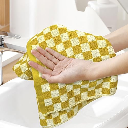 Miniatura 4 de Jacquotha 4 toallas de mano para baño a cuadros, toallas de mano suaves y absorbentes, 13 x 29 pulgadas, toallas de baño con bonitos estampados para