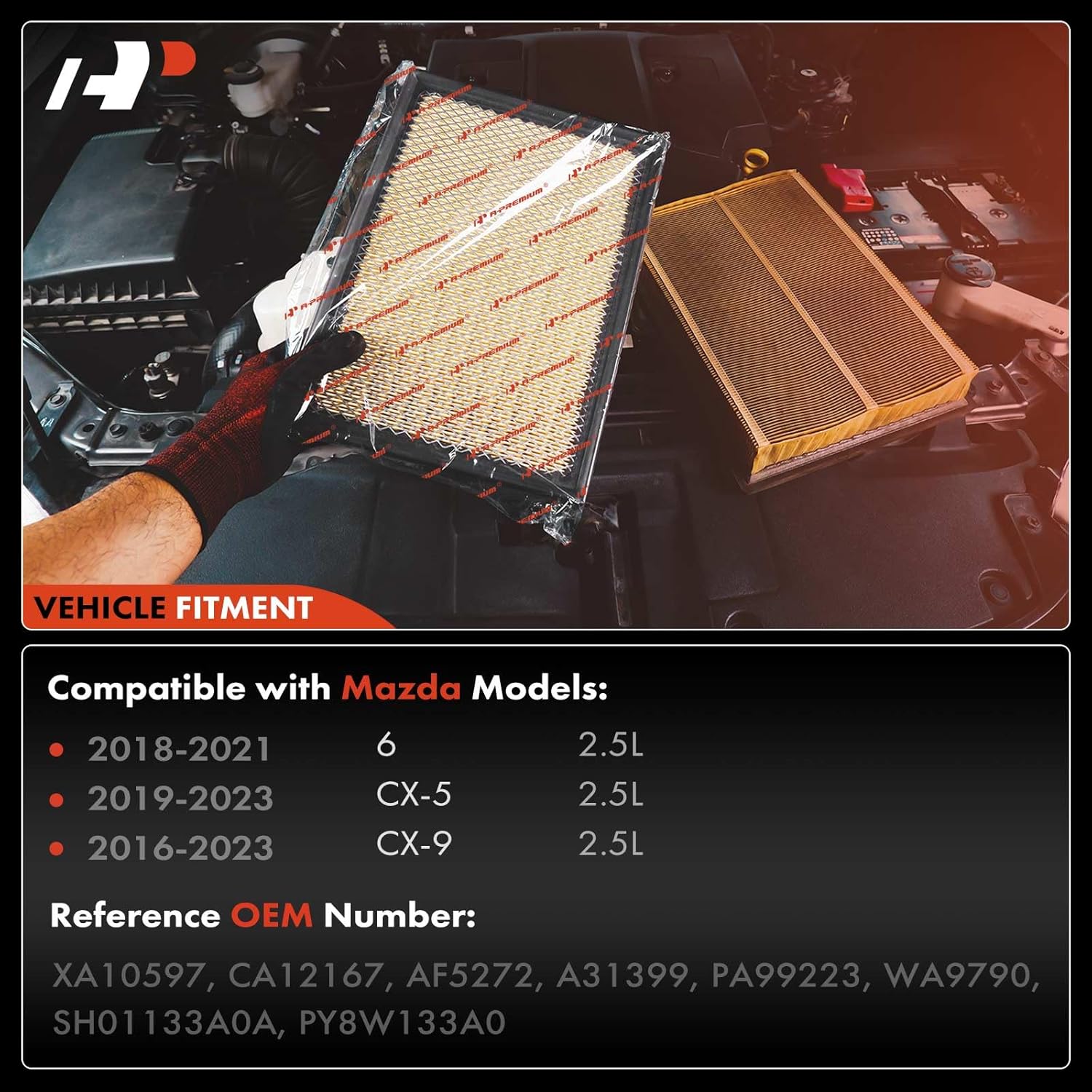 A-Premium 2-PC Engine Air Filter Compatible with Mazda CX-5 2019-2023, 6 2018-2021, CX-9 2016-2023, 2.5L, Replace# PY8W133A0