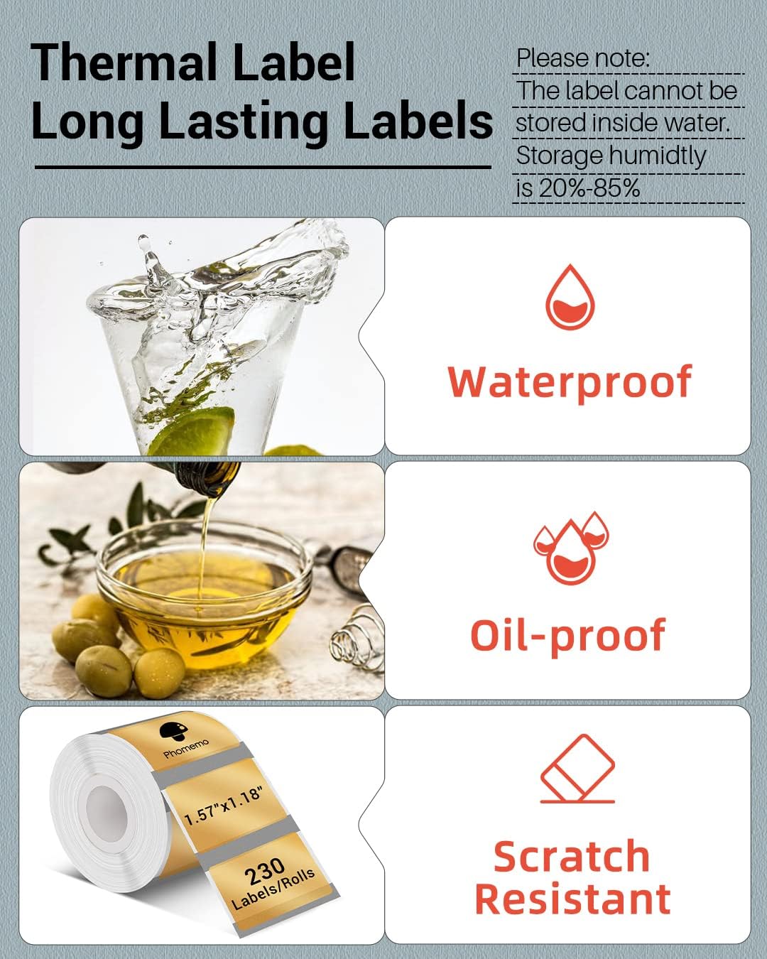 Phomemo Thermal Sticker Labels- 1.57"x1.18"(40x30mm) Thermal Label for M110/M100/M220/M250/M108, for Barcode/Address/Mailing/Logo/Business/Home Tag, Black on Golden - Image 4