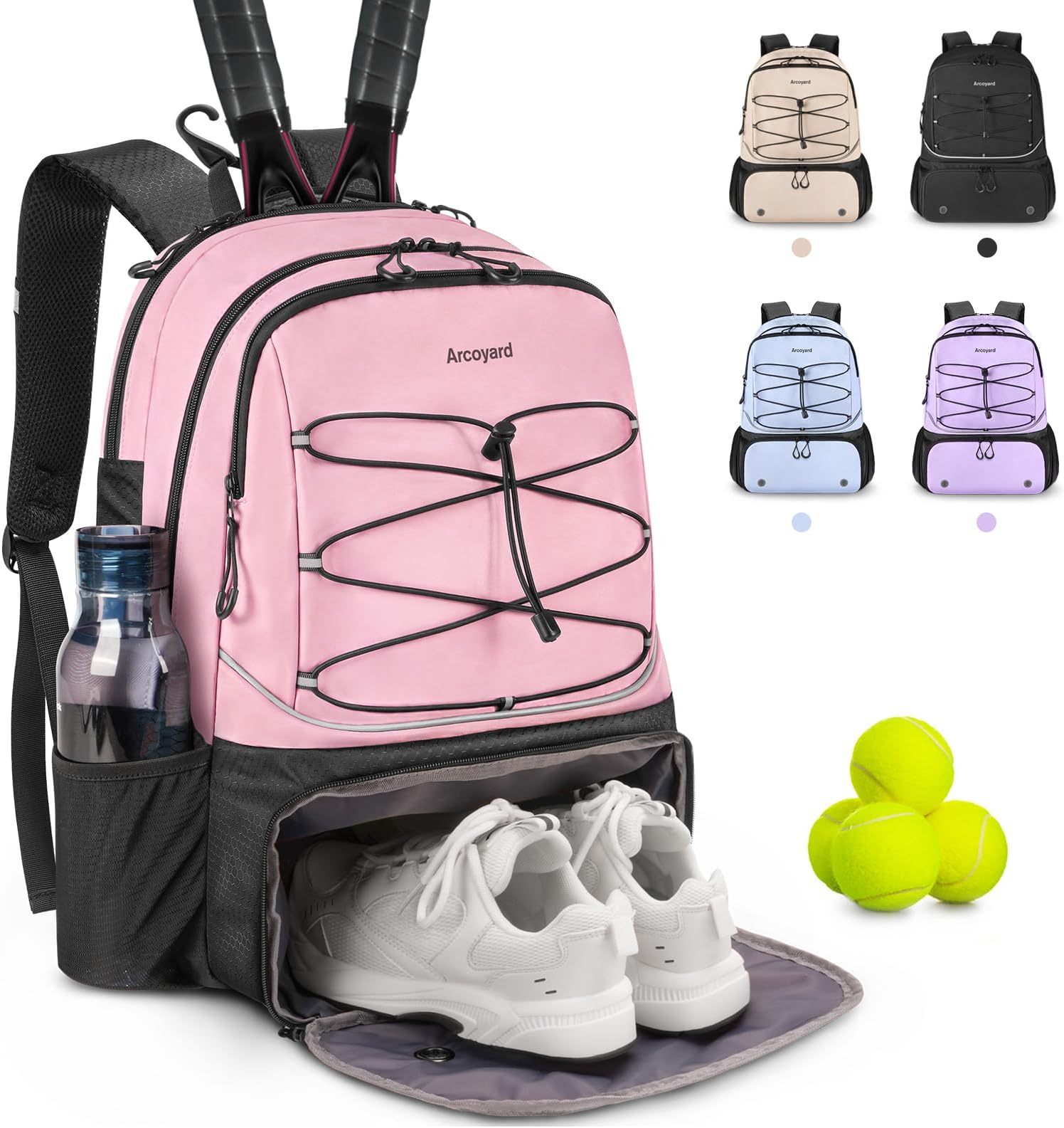 Arcoyard Tennis Bag Holds 2 Rackets, Professional Tennis Bags for Women, Tennis Backpack with Ventilated Shoe Compartment