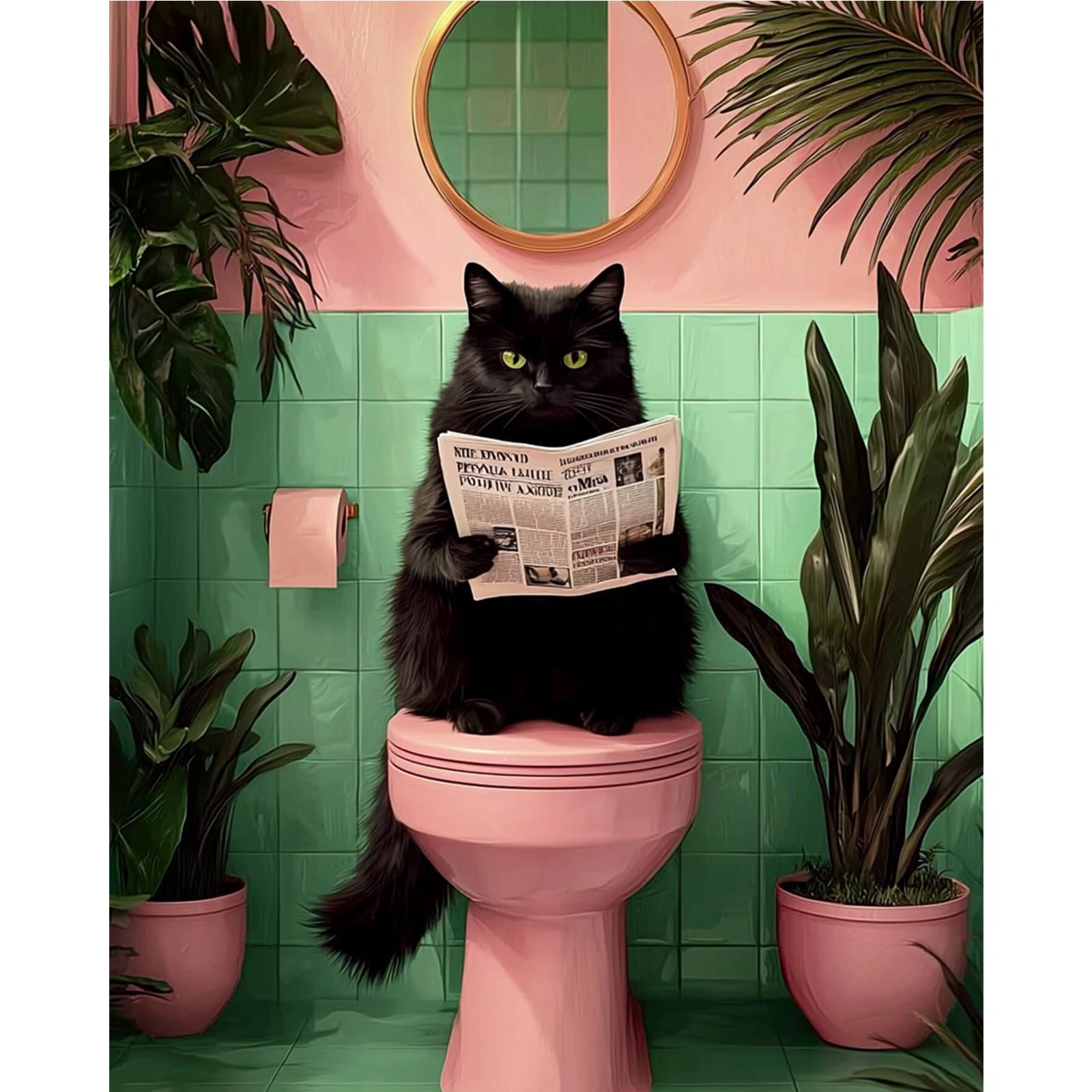 MAXBYE Paint by Numbers Kits, DIY Black Cat in Toilet Painting by Numbers
