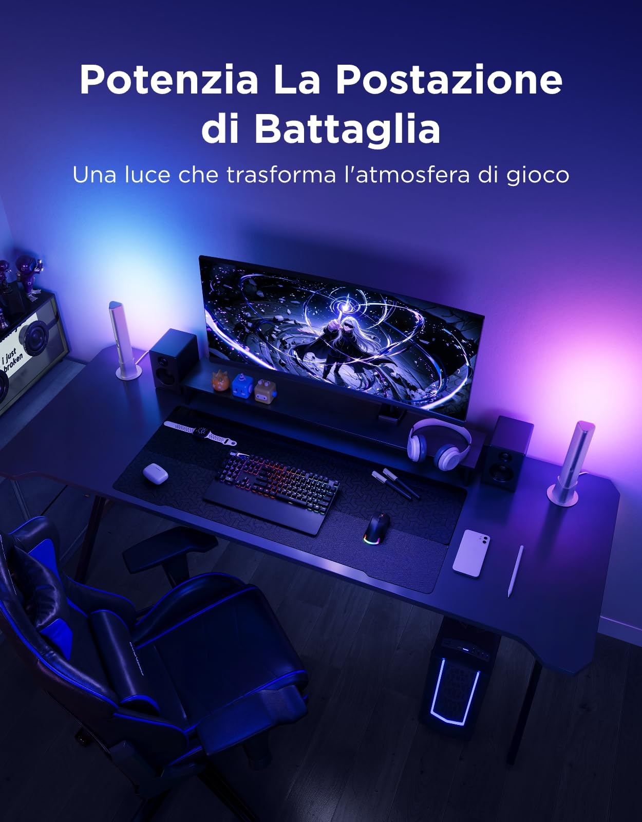 Govee Barre Luminose a LED Intelligenti, Retroilluminazione RGBICWW per TV | 64 Modalità Scena per Atmosfera, Giochi , Sincronizzazione Musicale, Compatibili con Alexa, Matter e Google Assistant,Argento