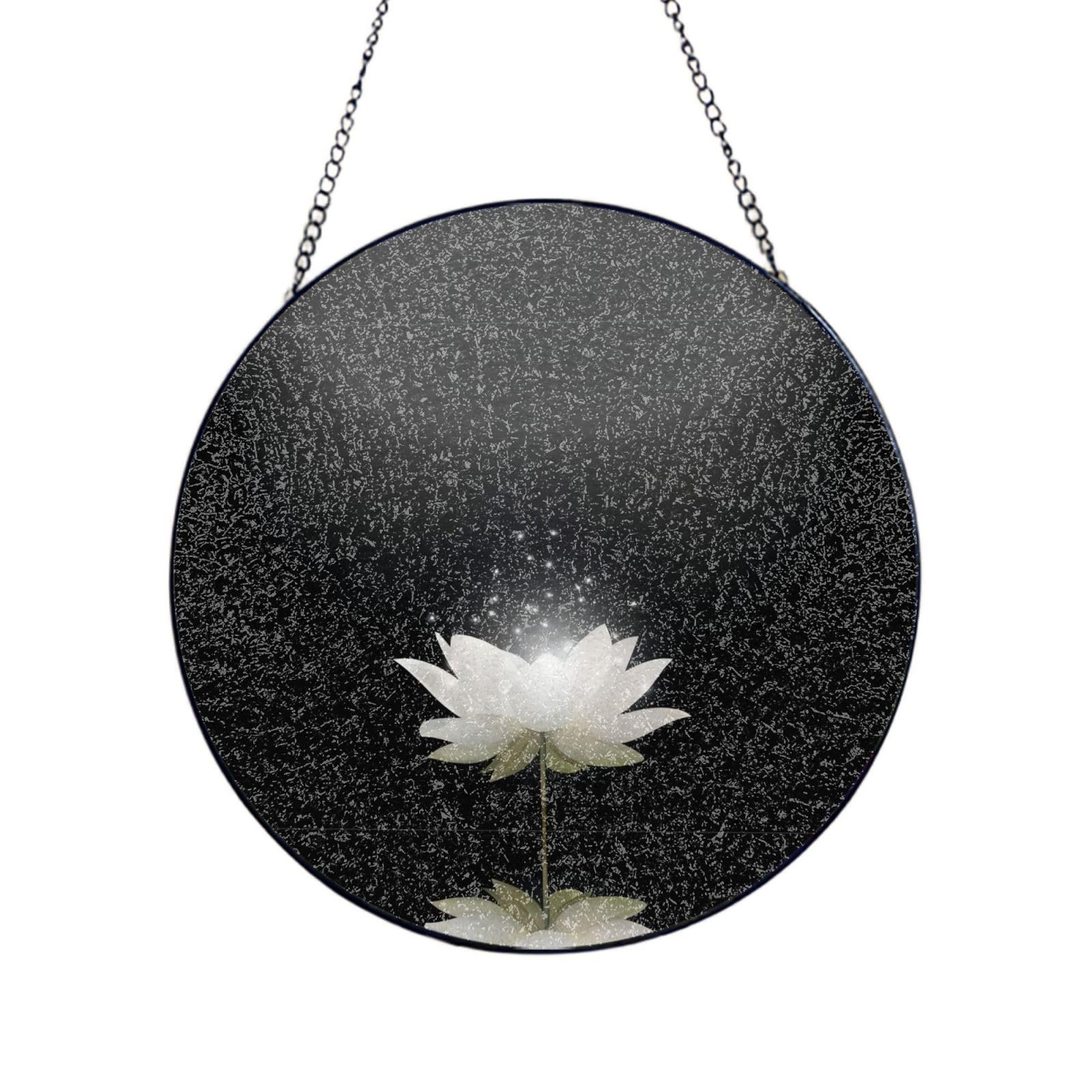 Poezjzw Stained Glass Window Hanging - Lotus Flower Sun Catcher For Door Garden Home Decor Christmas Mother'S Day Birthday Gifts 4in（10cm）
