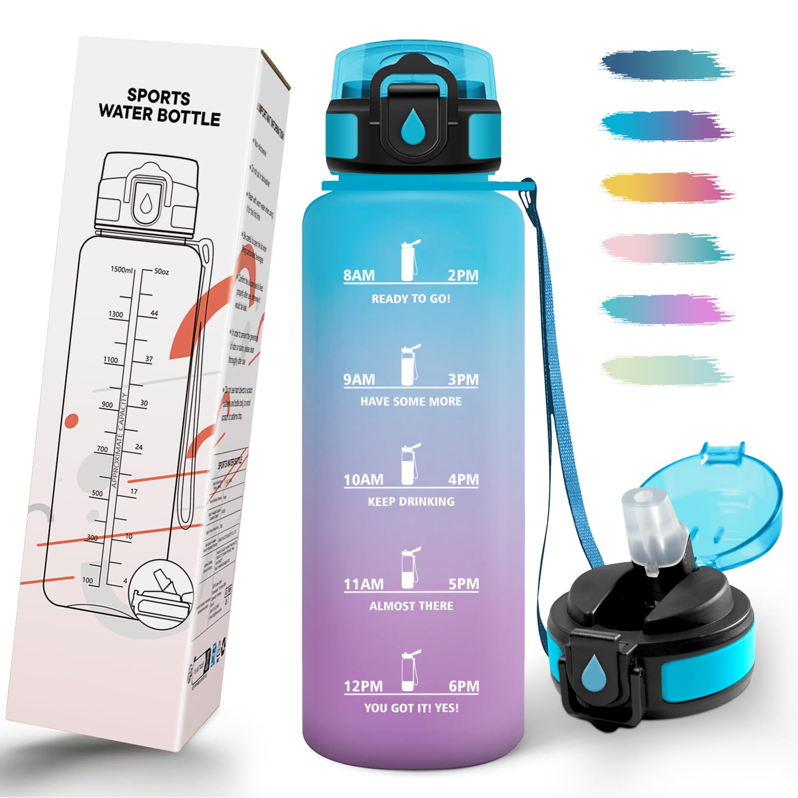 Mulbijeo Trinkflasche 1 5 Liter, Auslaufsicher, Wasserflasche Kohlensäure Geeignet, Sportflasche BPA-Frei, Trinkflasche mit Strohhalm, Flasche Sport für Outdoor, Wandern, Fitness, Radfahren, Camping