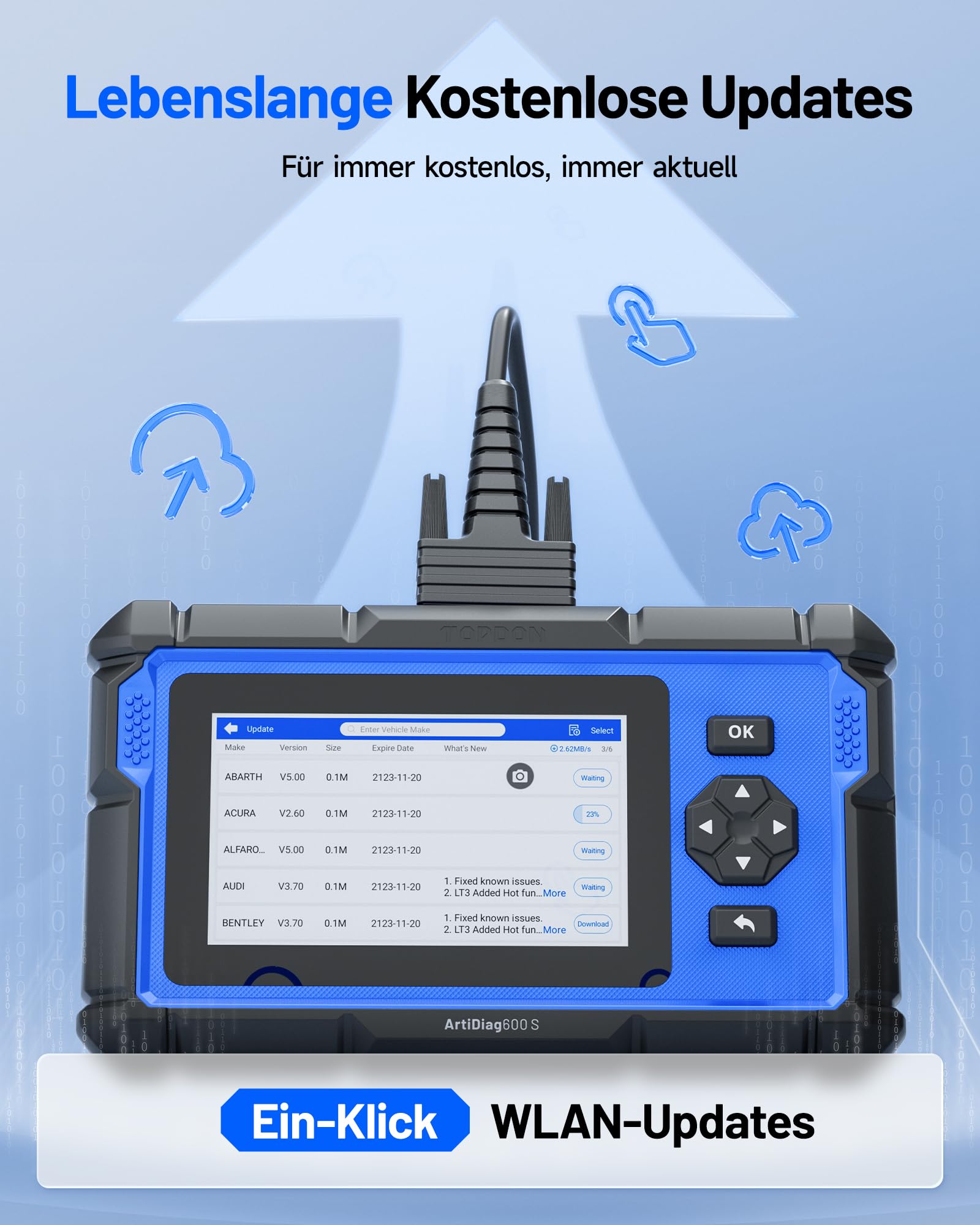 TOPDON ArtiDiag600S OBD2 Diagnosegerät, Diagnosegerät für 4 Systeme Motor/ABS/Airbag/AT, 9 Reset Funktionen auf Öl/Bremse/SAS/BMS/ABS/DPF/TPMS/Drosselklappe volle OBD2 Funktionen, lebenslanges Update