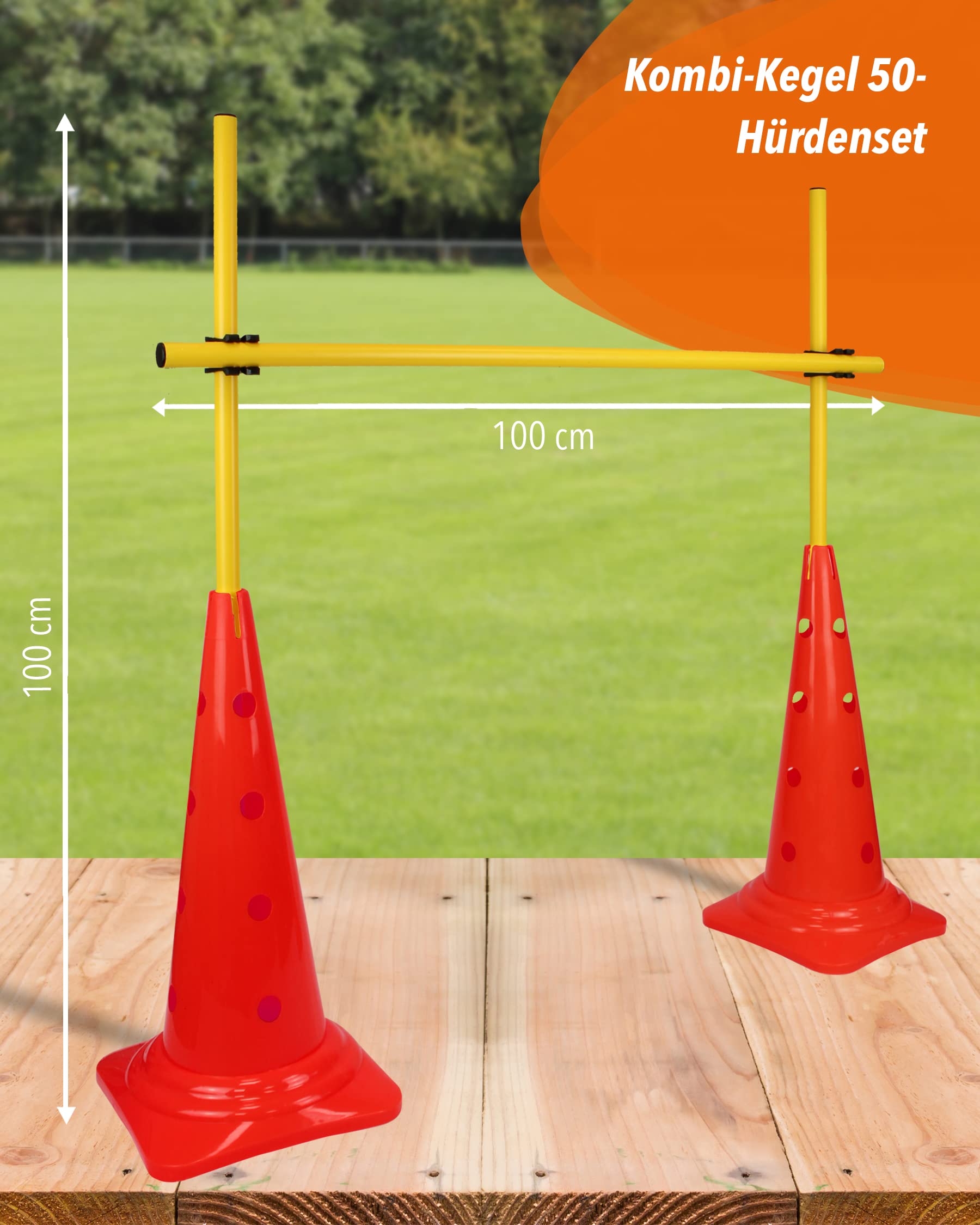 Set di ostacoli con 50 pali – 100 cm – Arancione – Ostacolo da allenamento con altezza regolabile – Ostacolo a innesto per agilità, calcio e sport cinofilo