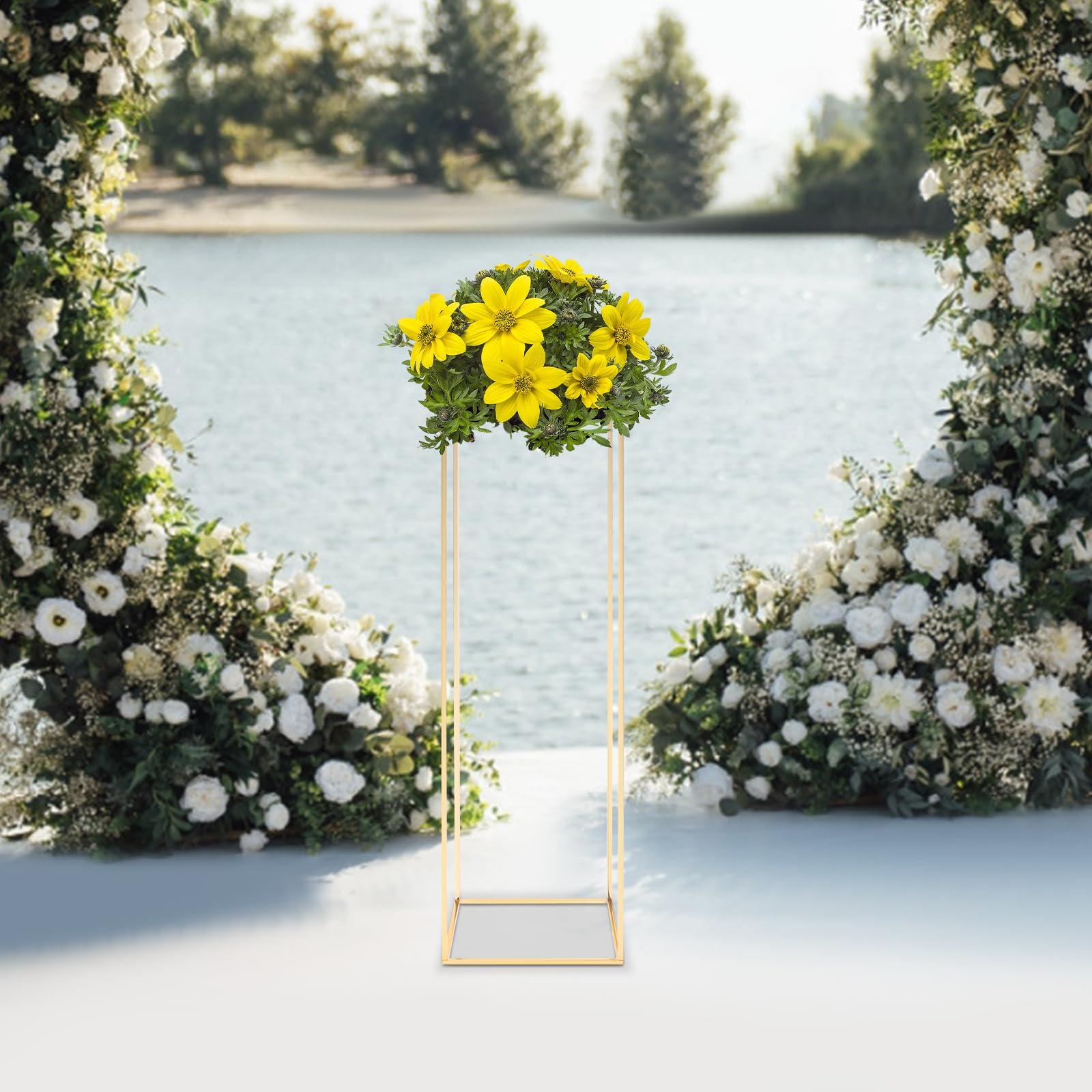 Supporto per fiori in metallo dorato per matrimonio, 100 cm, centrotavola per vasi, con piastre acriliche trasparenti, espositore geometrico per matrimoni, compleanni, feste, decorazioni per la casa