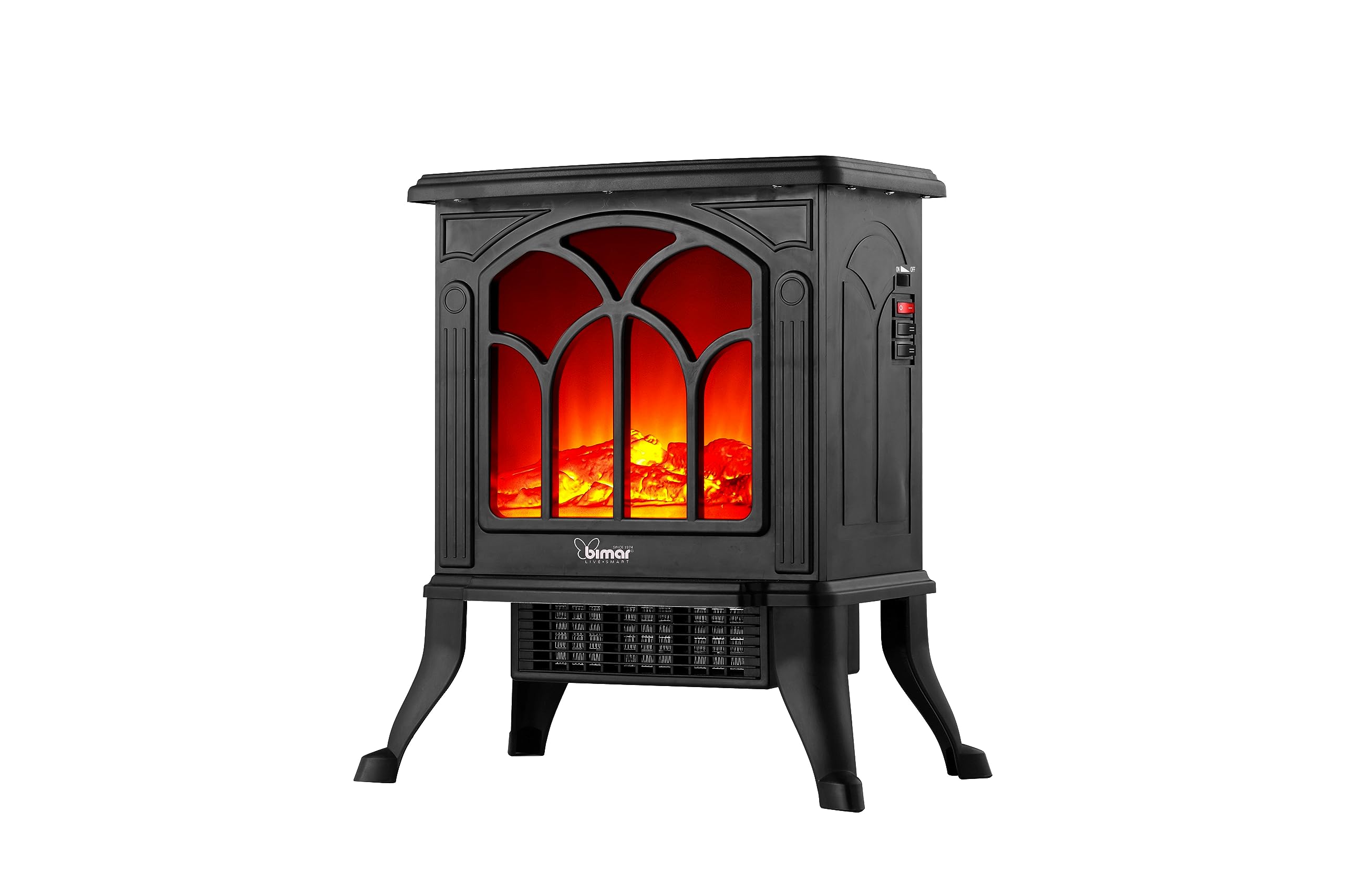 Bimar HFP02 Caminetto Elettrico da Pavimento con Effetto Fiamma Camino con Termoventilatore Resistenza Ceramica PTC a Basso Consumo, Termostato Regolabile e 2 Potenze di Riscaldamento
