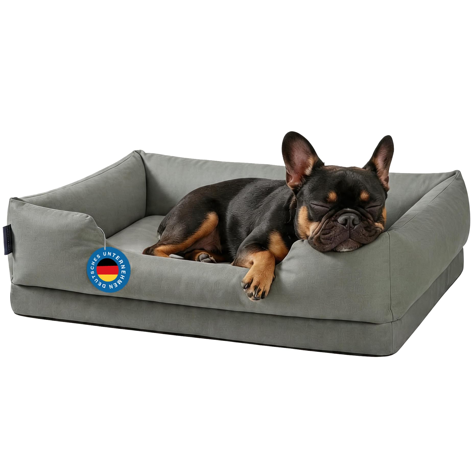 Zedelmaier orthopädisches Hundebett kleine Hunde & Katze M 76×56cm Graugrün | Hundekörbchen waschbar, Bezug abnehmbar, Bequeme Matratze, hoher kratzfester Rand, Hundekorb oben & seitlich wasserdicht