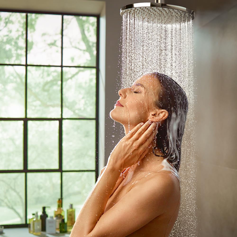 hansgrohe Raindance S - wassersparende Kopfbrause (EcoSmart), Duschbrause (240 mm), Regendusche mit 1 Strahlart (PowderRain) für Wand-/Deckenmontage, Brausekopf mit Antikalk-Funktion, Chrom, 27624000
