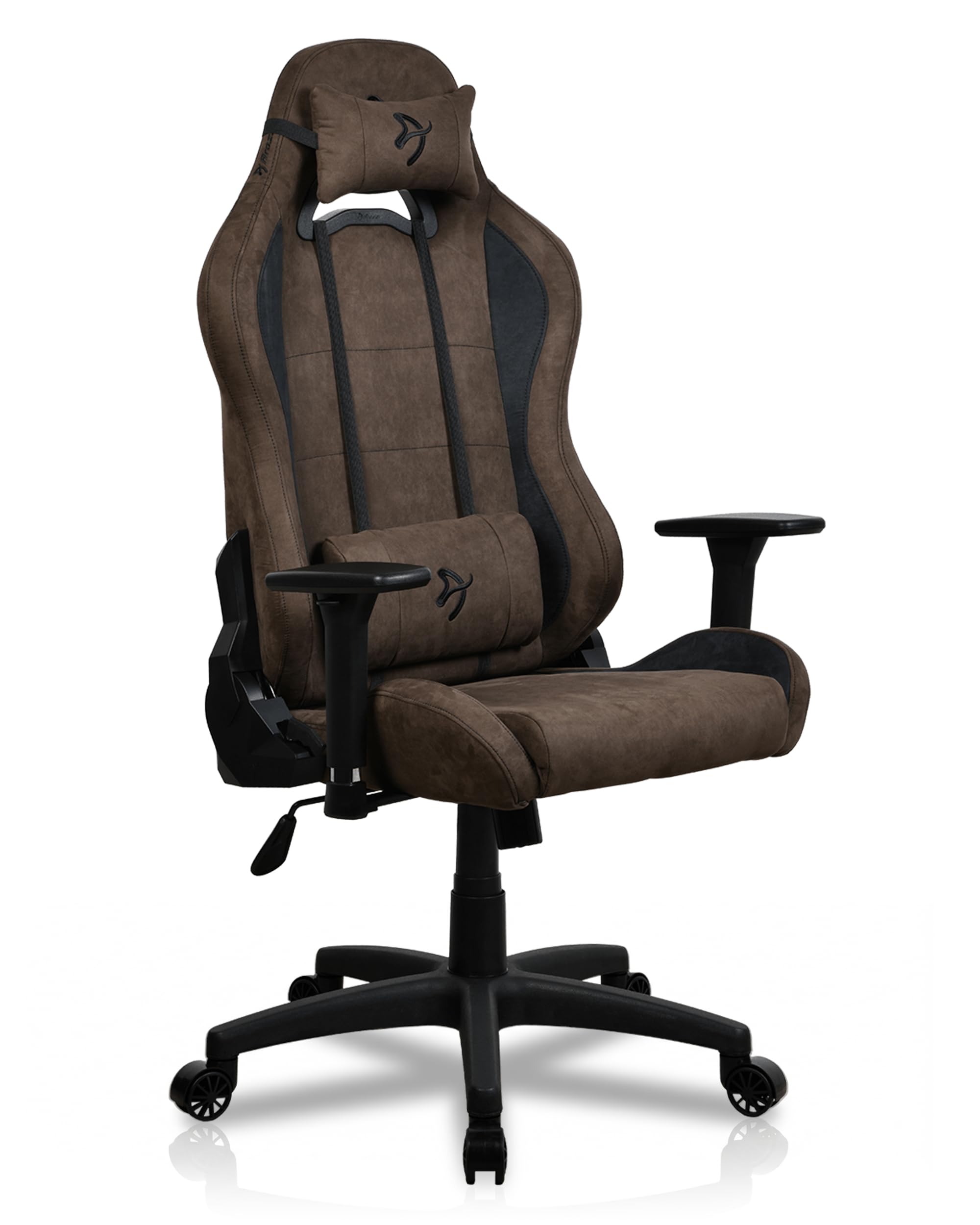 Arozzi Torretta Super Soft Upholstery Fabric Gaming Chair, Breathable Fluid-Repellent Ergonomic Office Chair with Adjustable Height, 3D Armrest &amp; 2 Supportive Pillows (Brown)