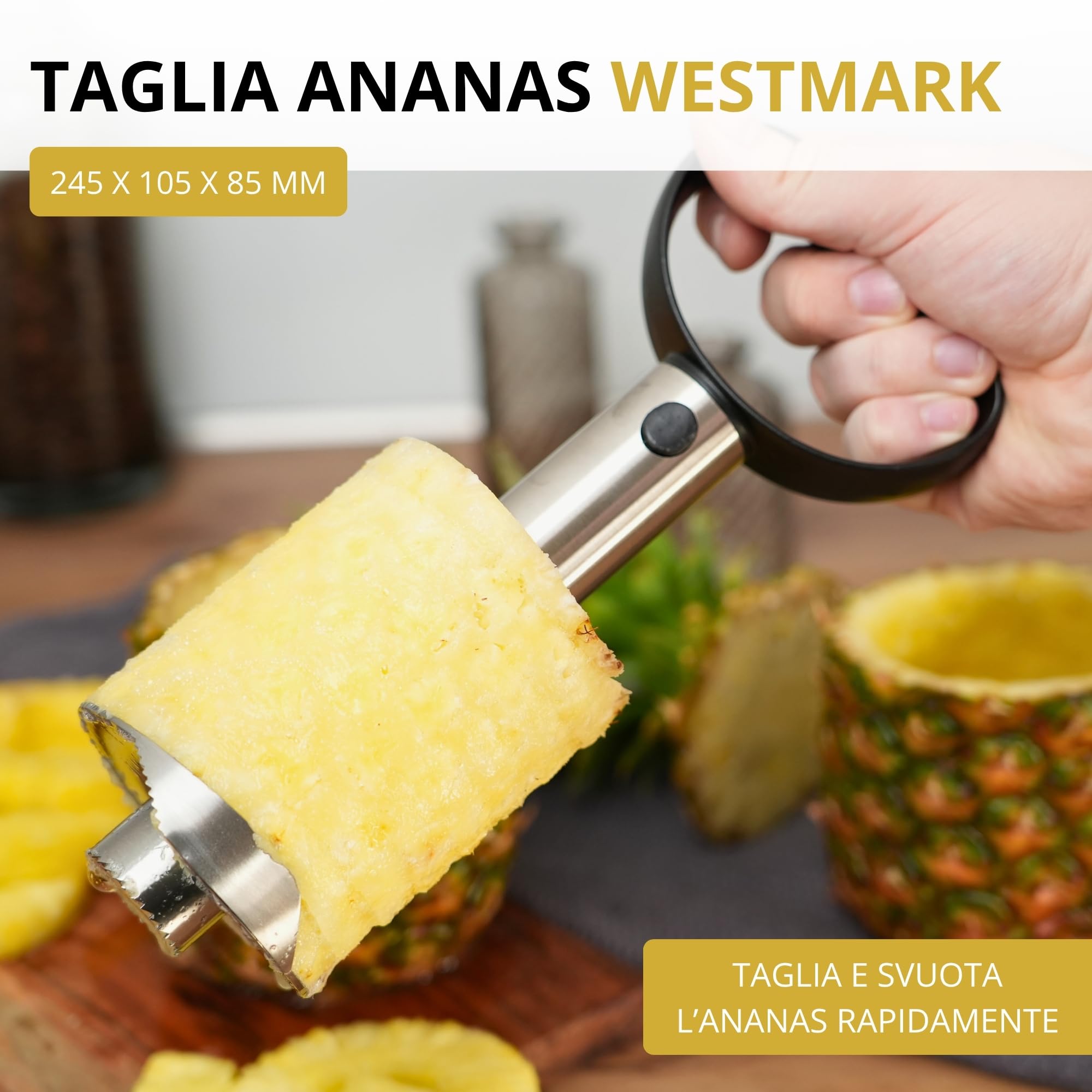 Westmark Affetta-ananas/Rimuovi torsolo in acciaio, ø 8,5 cm, Acciaio inox/Plastica, Argento/Nero, 51692260