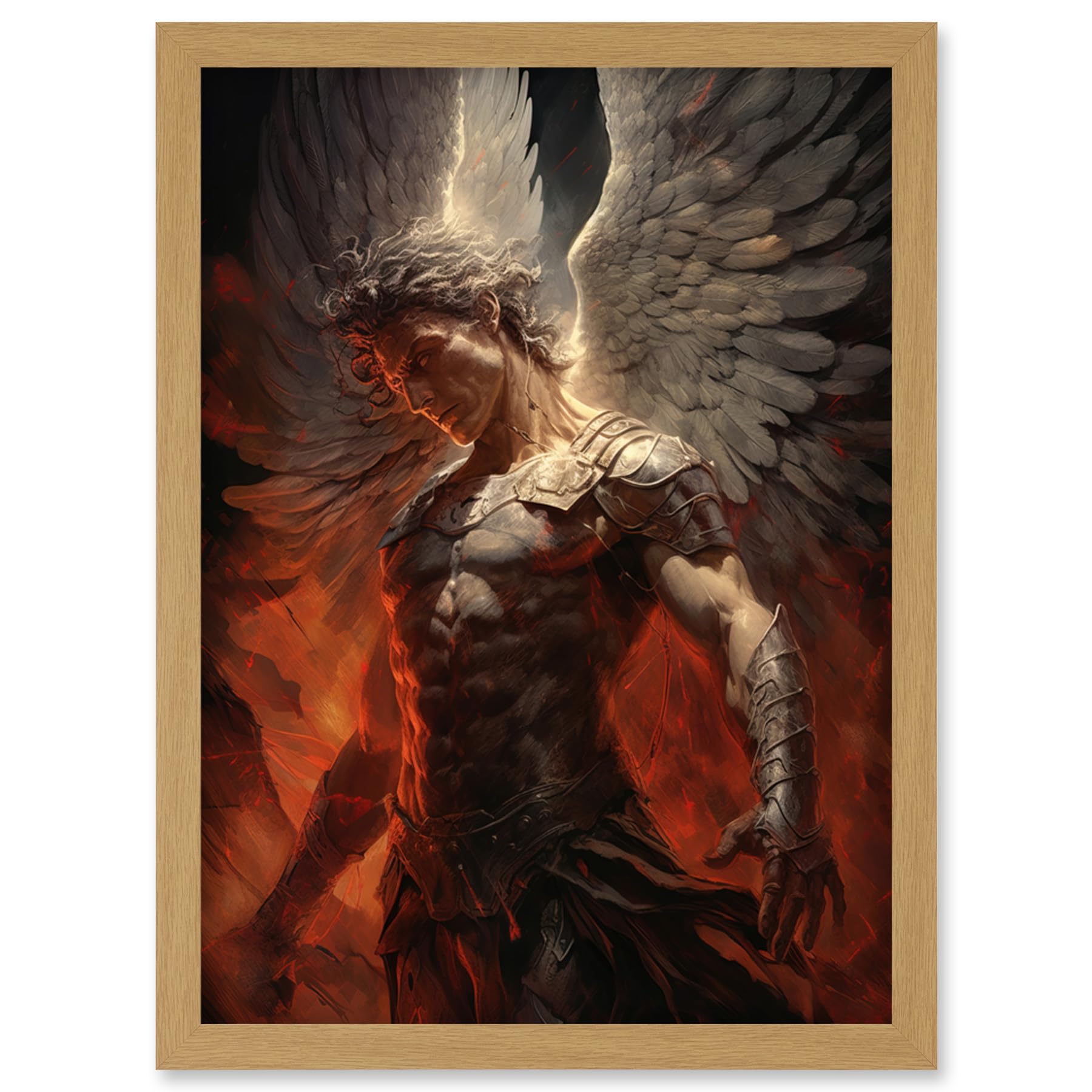 Artery8 Archangel Michael Powerful Warrior Conceptual Artwork Champion of Justice Armour Angel Wings Artwork Framed Wall Art Print A4