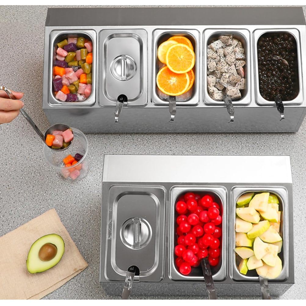 Estación De Ingredientes para Pizza con Bandejas Y Tapas,Dispensador Inclinado De Acero Inoxidable para Mostrador, Especiero, Estante para Condimentos,1/6,Dual 8Grid