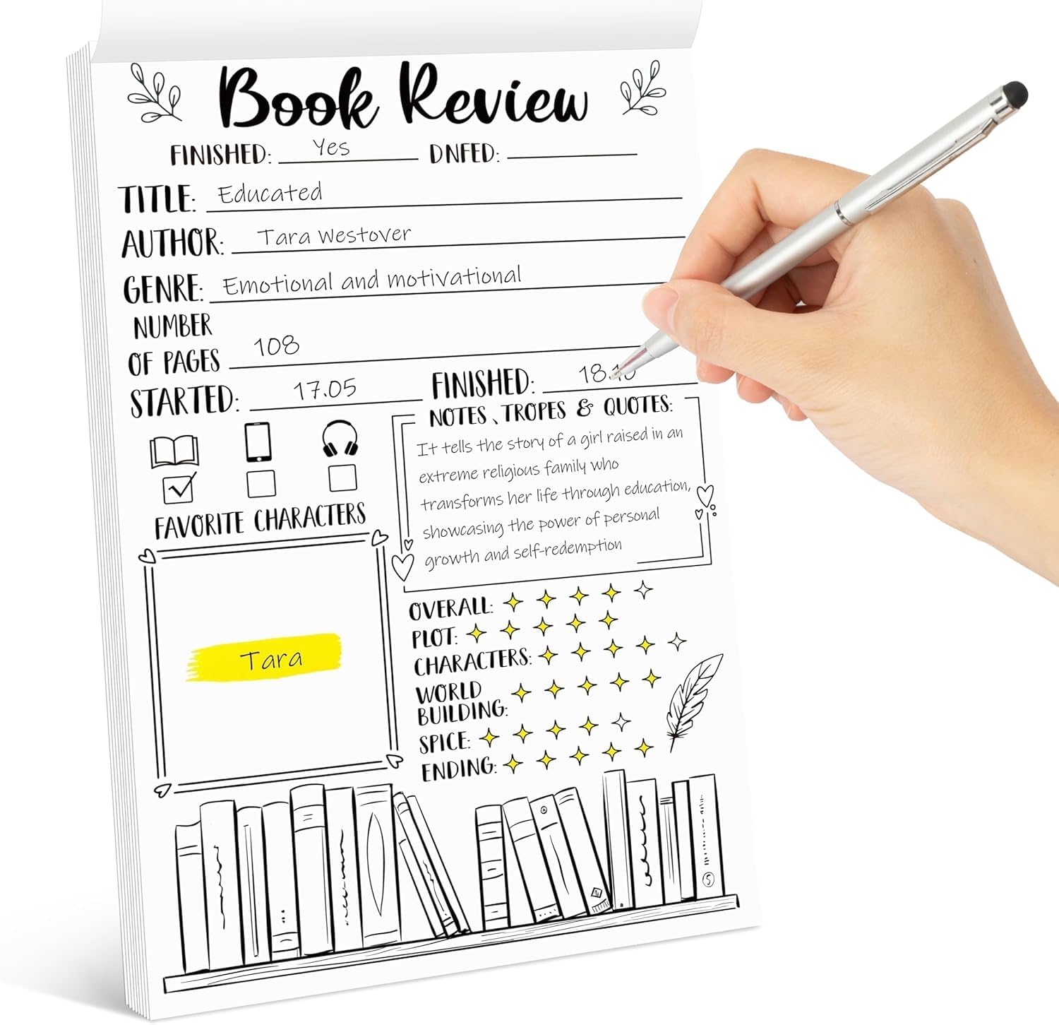 WATINC Book Review Notepad Sticky Notes - 50 Sheets Reading Journal for Book Lovers Readers, Bookish Gifts Self-Stick Note Pads, Reading Log for Review Tracker School Supplies — image 1