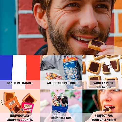 Miniatura 4 de Michel et Augustin Lata de regalo de galletas, aperitivos envueltos individualmente, chocolate negro y sal marina y chocolate con leche y caramelo