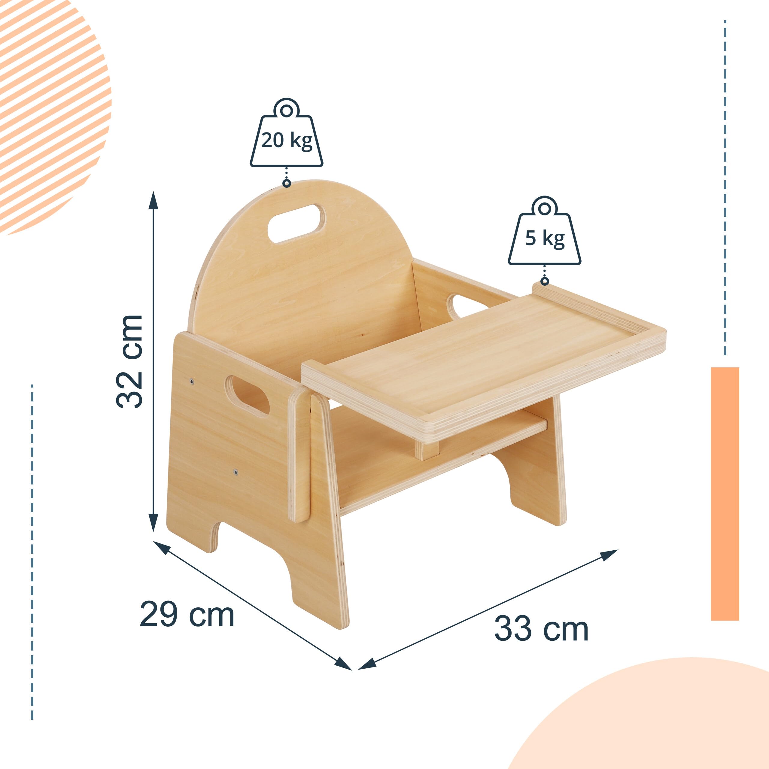Relaxdays Chaise Enfant avec Table Intégrée, Bois Naturel, 32x33x29 cm, Montessori, dès 1 an