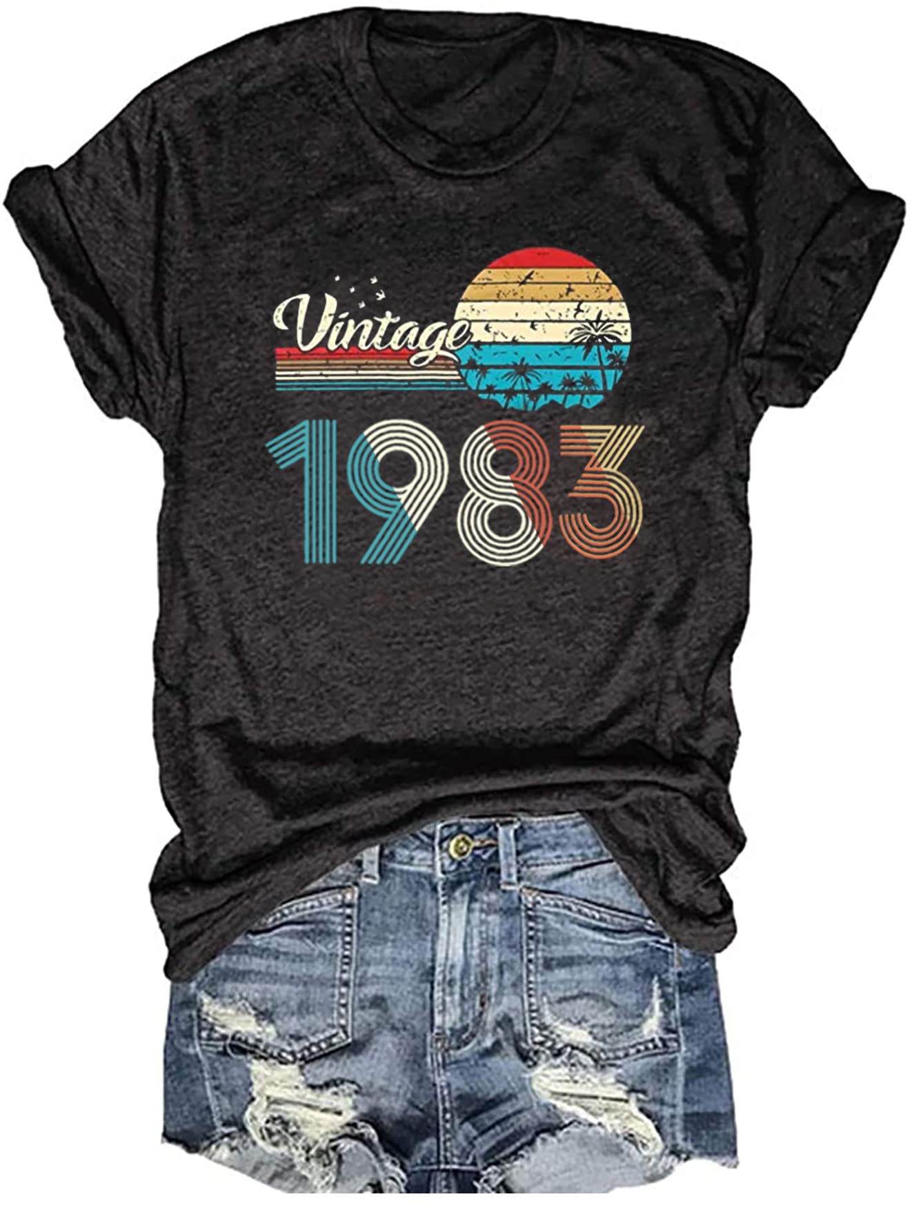 CHUNTIANRAN1983 Vintage T Shirts for Women 40th Birthday Gifts T Shirts 1983 Original Parts Graphic Tops 40th Birthday Party Shirts