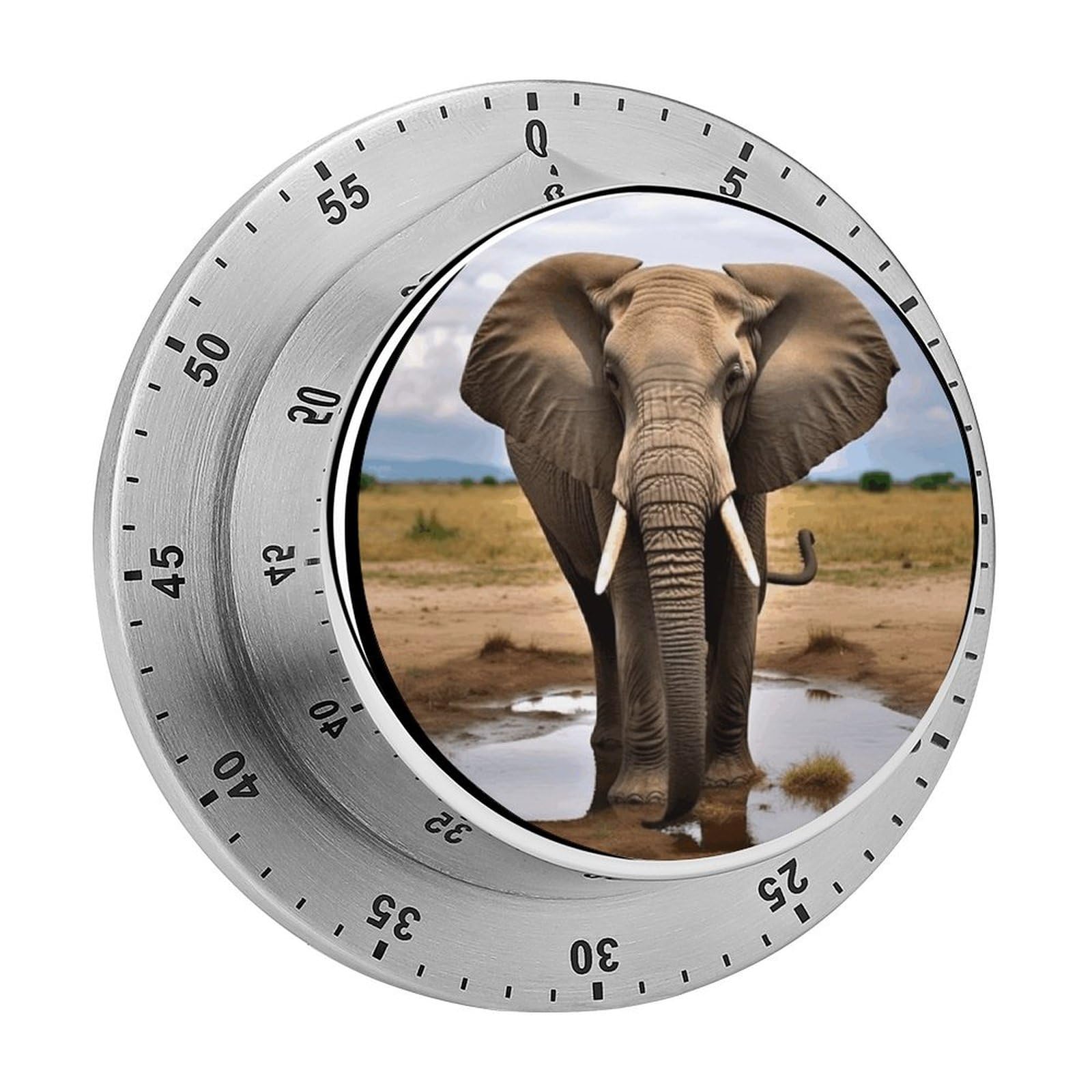 African Wild Animals Elephant Visual Timer with Loud Alarm 60-Minute Kitchen Timers Exquisite Stainless Steel Body - Mechanical Desk Timer Countdown Clock for Cooking Chef Clock